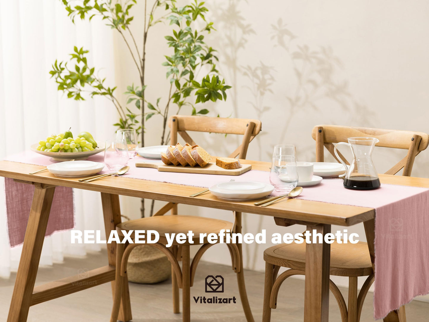 Vitalizart Pink Cotton Linen Table Runner – Slub Texture Rustic Home & Dining Decor for Wedding, Holiday, and Parties (14 x 120 Inches)