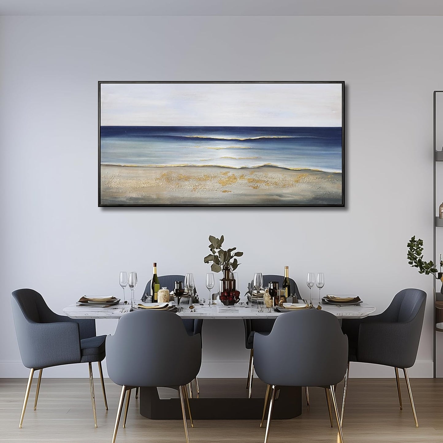 Yuaxker Ocean Wall Art Blue Wall Decor Trendy Framed Canvas Painting Modern Unique Artwork for Living Room Bedroom Dining Room Office Home Decor 20x40 Inch