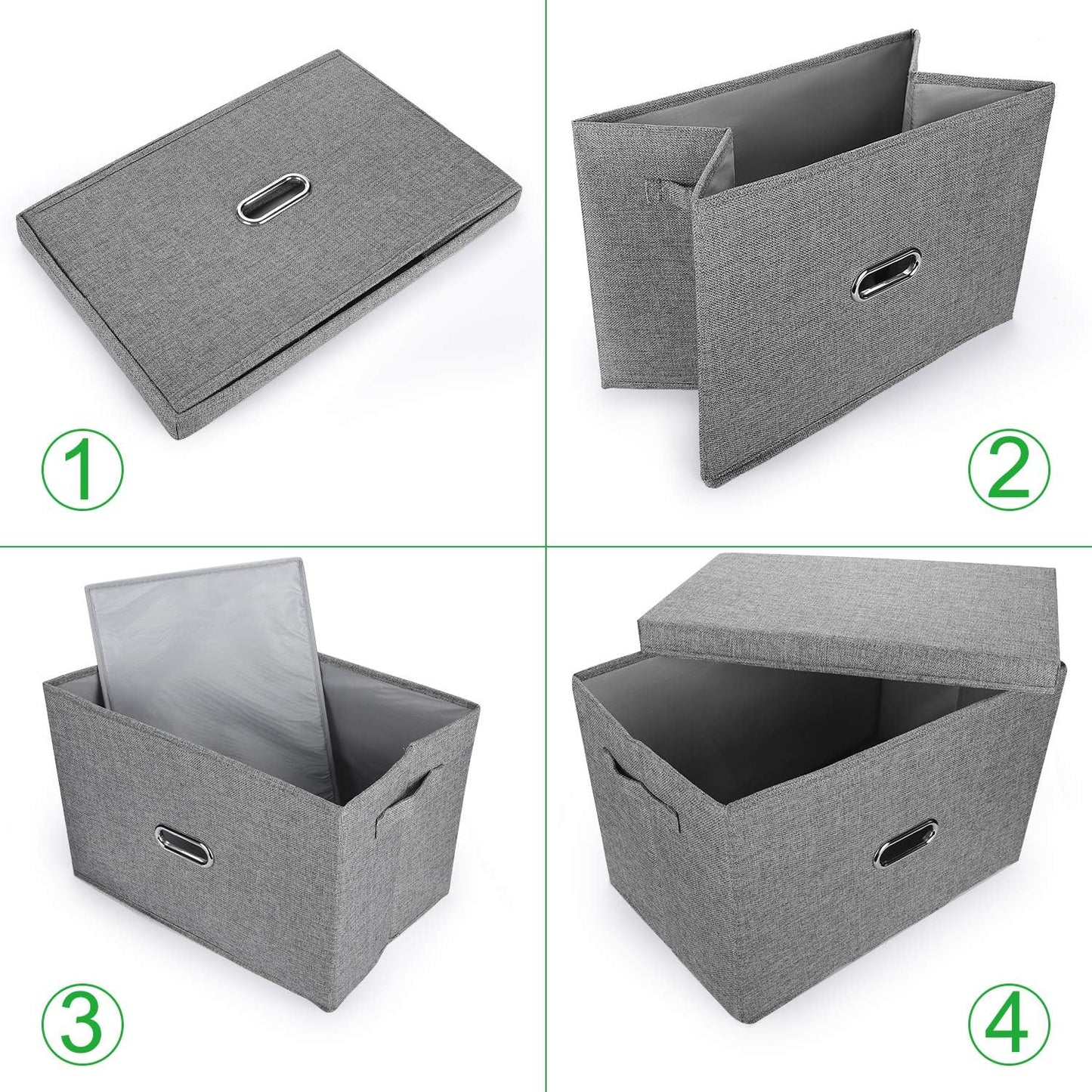Large Linen Collapsible Storage Bins with Removable Lids and Handles, Washable Storage Box Containers Baskets Cube with Cover for Bedroom,Closet,Office,Living Room,Nursery (Coffee, Large)
