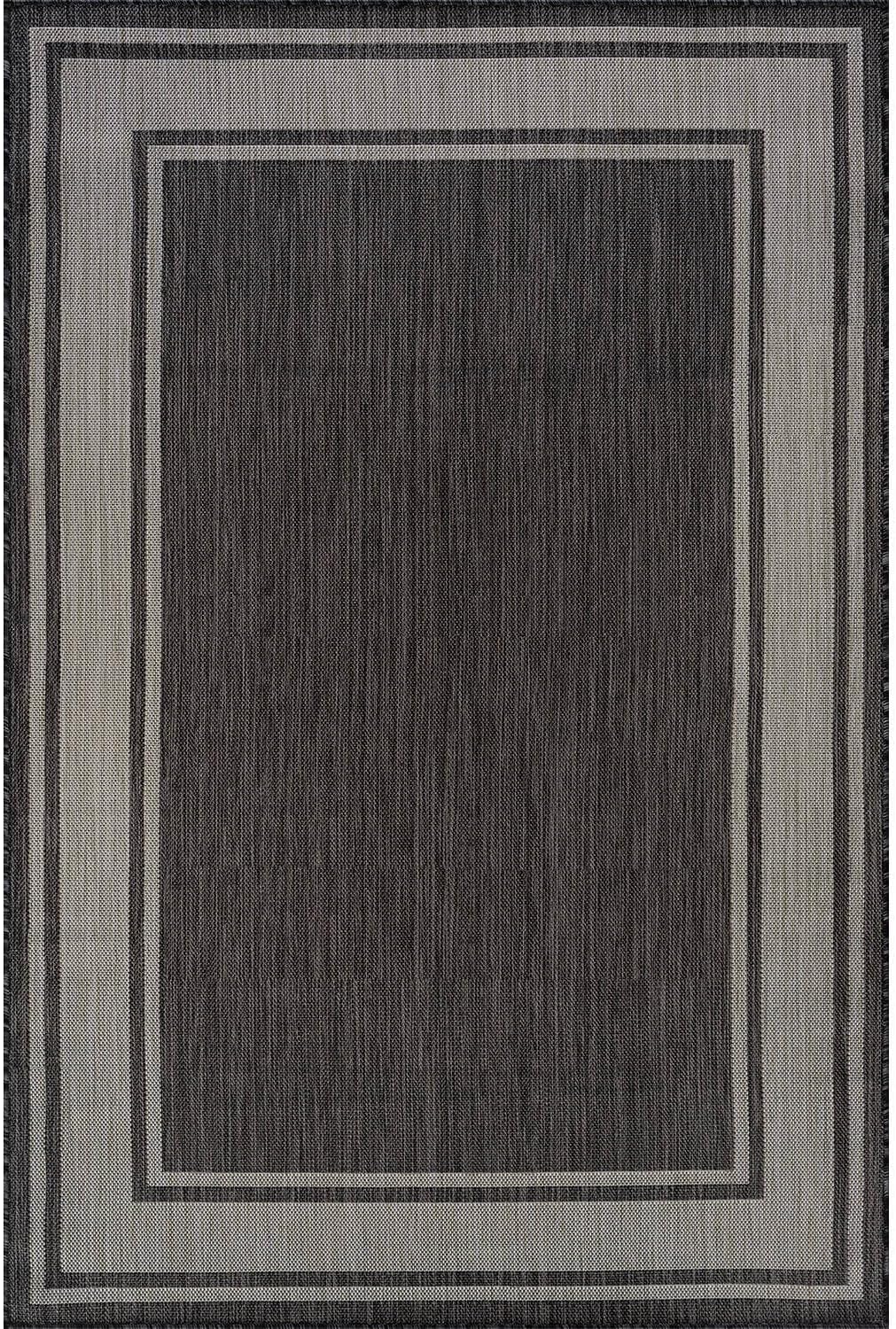 Beverly Rug Outdoor Rug 5x7 Modern Bordered Area Rugs for Indoor and Outdoor Patio Deck Porch Garden Waterproof Weather Sun Resistant Washable Outside Carpet (5 x 7 Dark Gray)