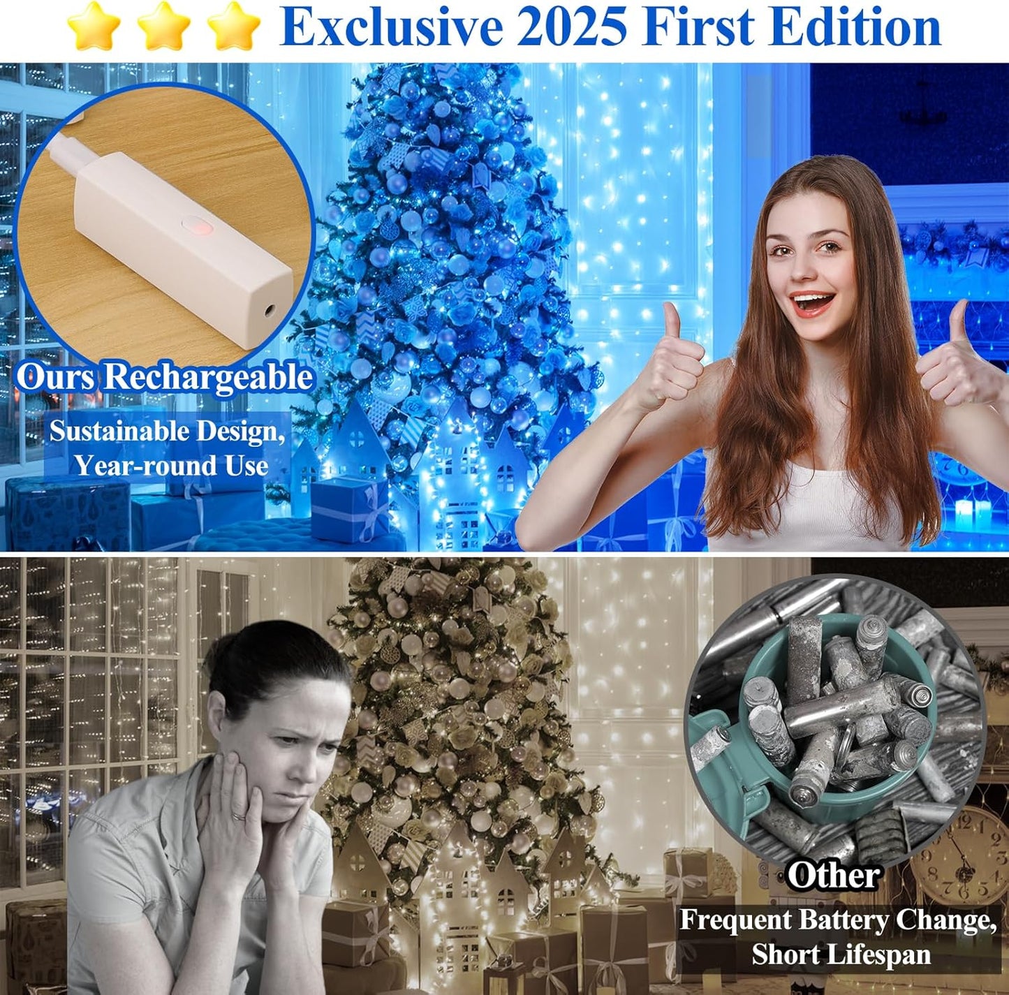 Lakumu 66FT(33 * 2) Fairy Lights Battery Operated, LED String Lights with Timer, Mini Twinkle Lights for Bedroom, Christmas Decorations, Wedding, Vine, Centerpiece Table Decor Blue