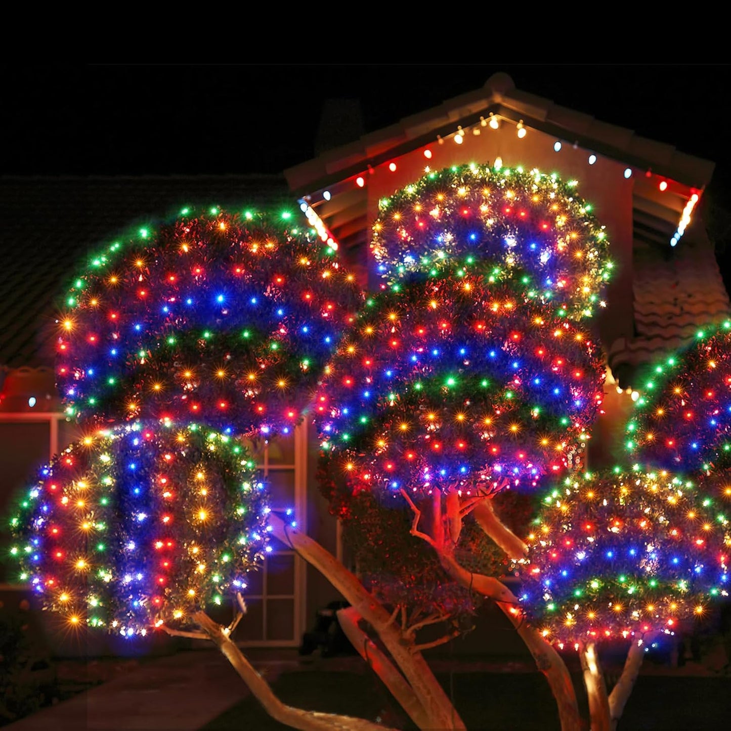 WBao Solar Christmas Lights Outdoor 200LED 8.4ft x 5.2ft Christmas Net Lights with Remote, 8 Lighting Modes, Timer, Waterproof for Lawn, Bushes, Shrubs, Trees Outdoor Christmas Decorations, Multicolor