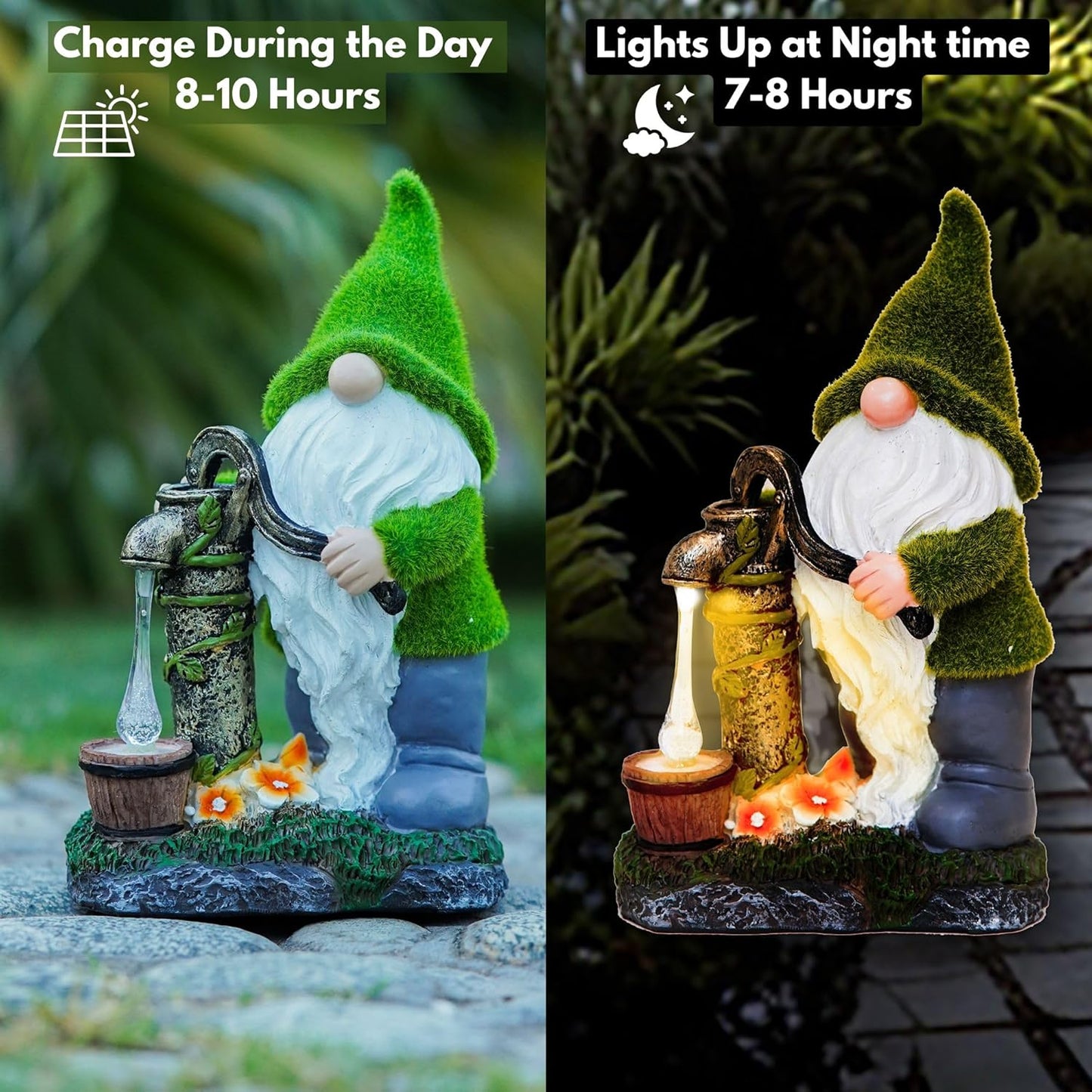 Water Pump Gnome Decorations for Yard/Lawn Outdoors Decor – Weatherproof Garden Statue – Fun Spring Summer Charming Gnomes Gifts for Women (Forest Green) and Home.