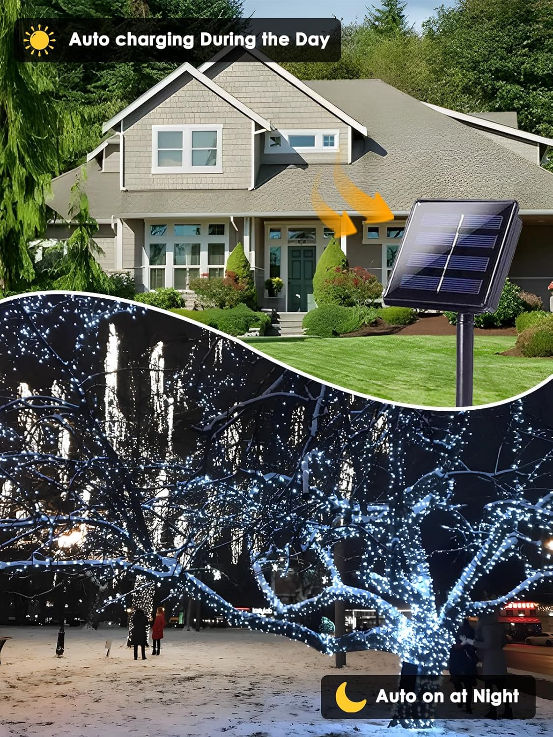 6 Pack 600 LED Solar String Lights for Outside, Solar Christmas Lights Outdoor with 8 Lighting Modes, Waterproof Green Wire Solar Powered Tree Light for Xmas Party Yard Garden Decorations (Cool White)