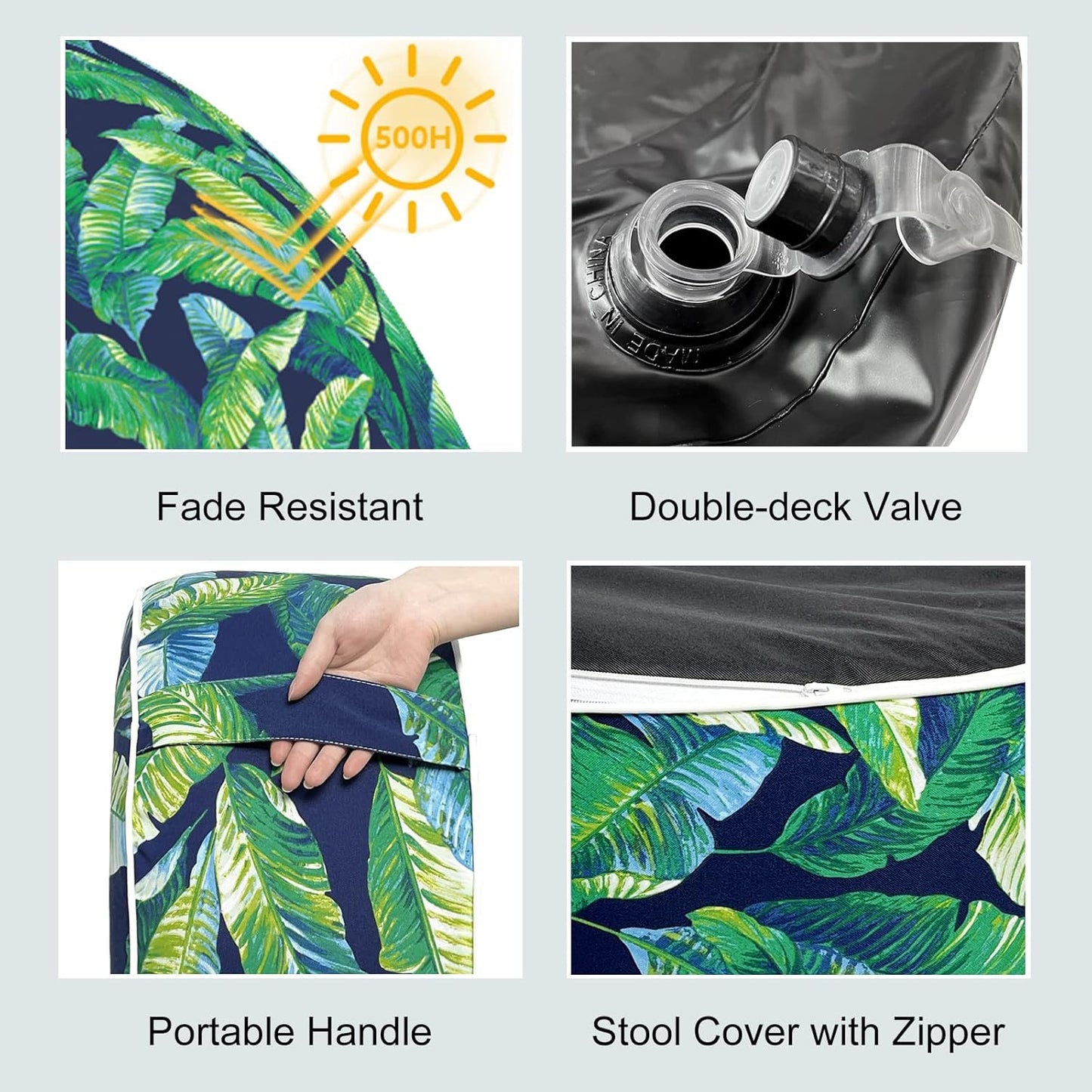 LVTXIII Inflatable Stool Ottoman Footrest with Handle, All Weather Footrest Seat, Indoor or Outdoor Pouf for Home Patio Garden and Camping Use, D31 xH14, Large Round, Hanalei Lagoon