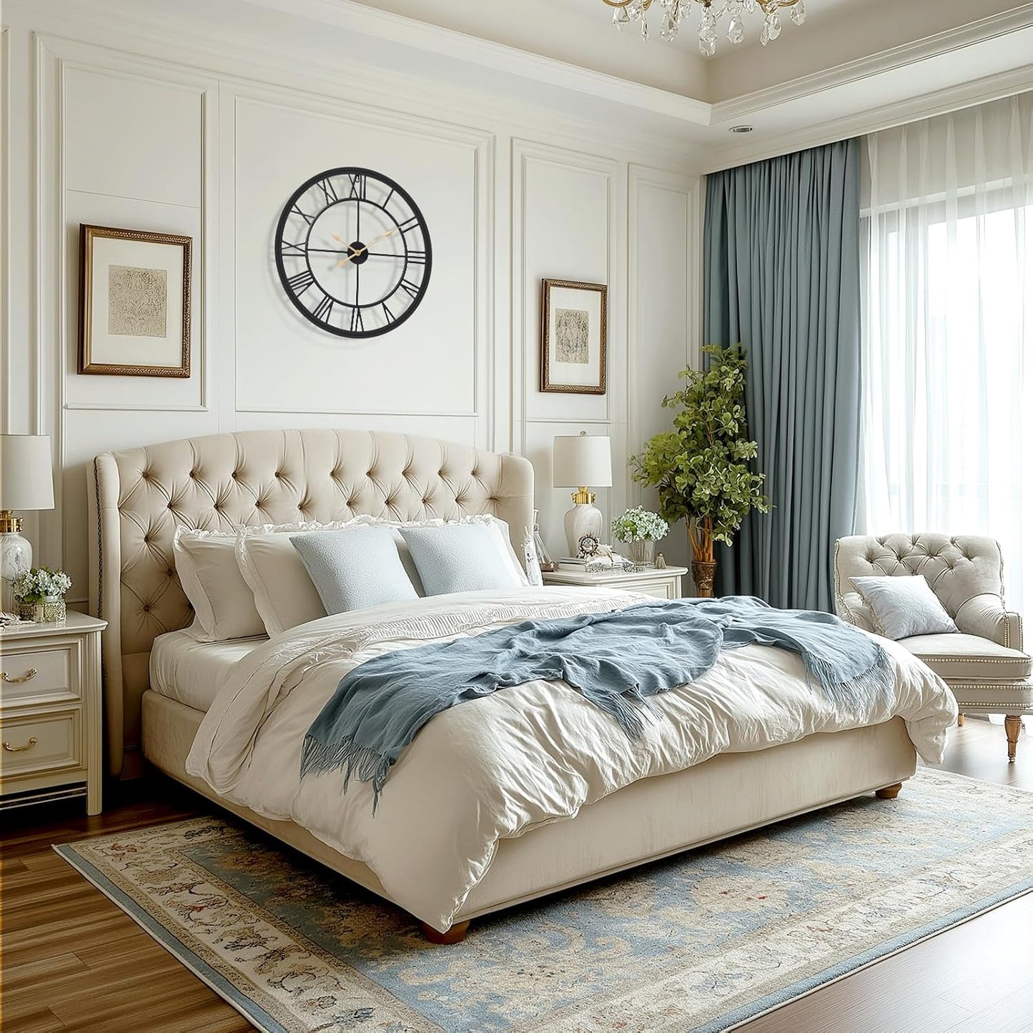 Tatub 16 Inch Large Wall Clock for Living Room Decor, Roman Numeral Modern Round Decorative Metal Large Wall Clock for Bedroom and Kitchen, Silent, Non Ticking, Battery Operated