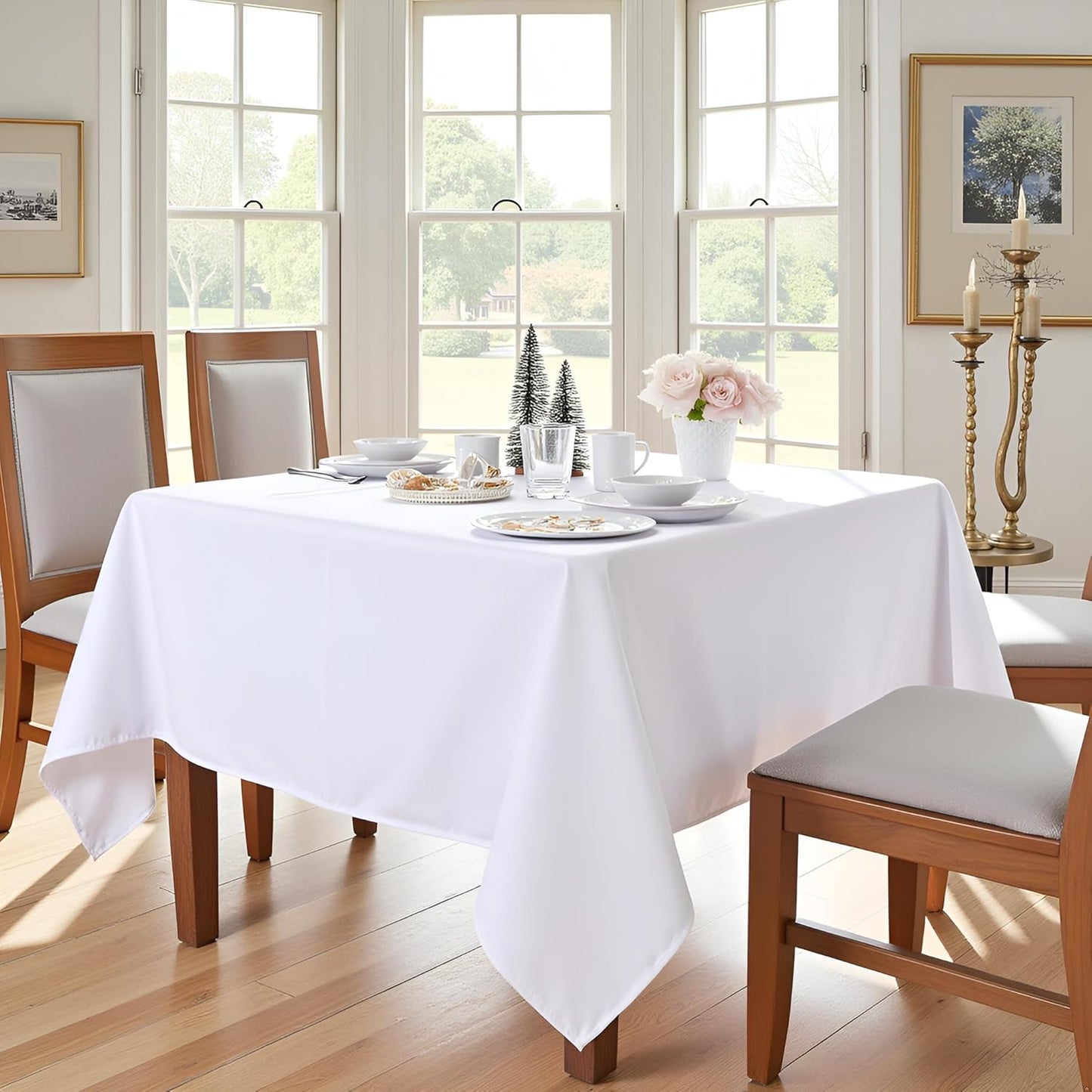 sancua Square Tablecloth - 70 x 70 Inch - Water Resistant Spill Proof Washable Polyester Table Cloth, Decorative Fabric Table Cover for Dining Tables, Buffet Parties and Camping, White