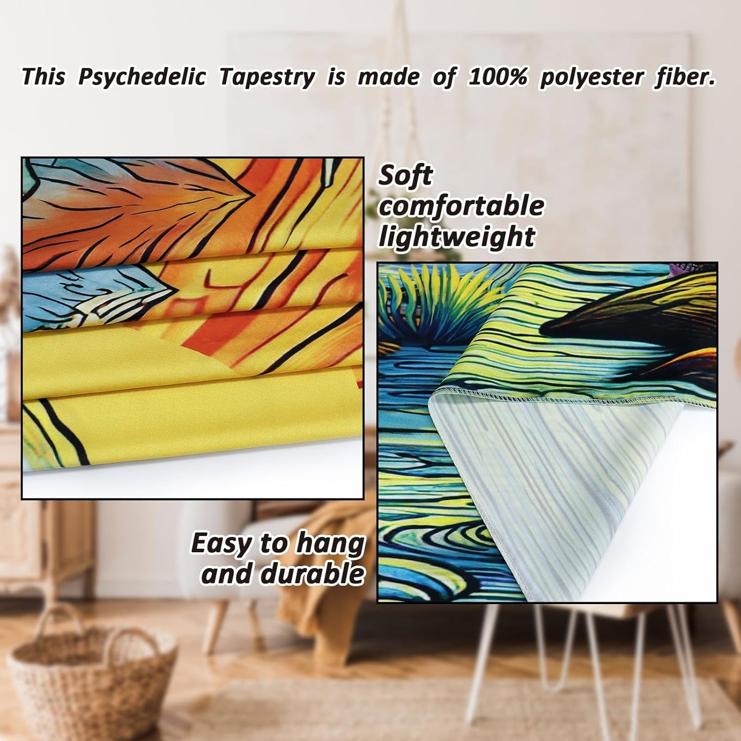 Serborlur Boho Sun Mountain Tapestry Trippy Forest Tree Tapestries Vintage Aesthetic Plant Magical River Wall Tapestry Nature Landscape Wall Hanging for Bedroom Living Room (59.1 × 78.7 inches)