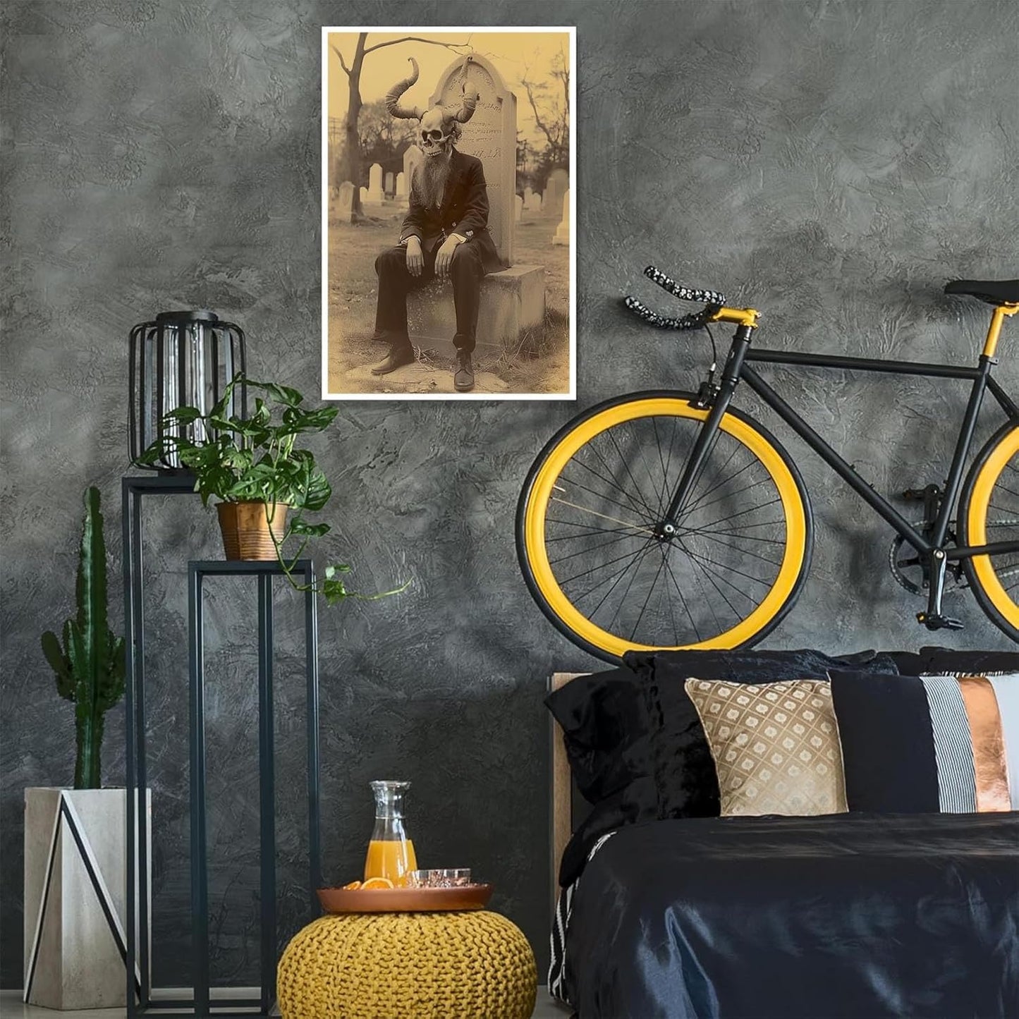 Skeleton Halloween Forest Occult Poster Vintage Spooky Canvas Wall Art Gothic Room Decor Dark Academia Bedroom Decorations Creepy Skull Prints Picture Aesthetic 16X24inch Unframed