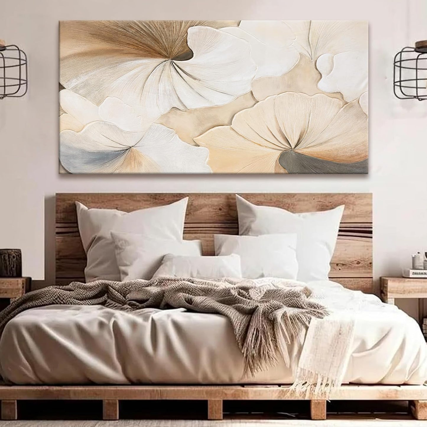 Suconvng Canvas Art Wall Decor Abstract Floral Wall Art For Living Room Modern Abstract Wall Decor Prints Pictures Brown White Flower Wall Art Picture For Bedroom Hotel Home Artwork 24x48 Inch