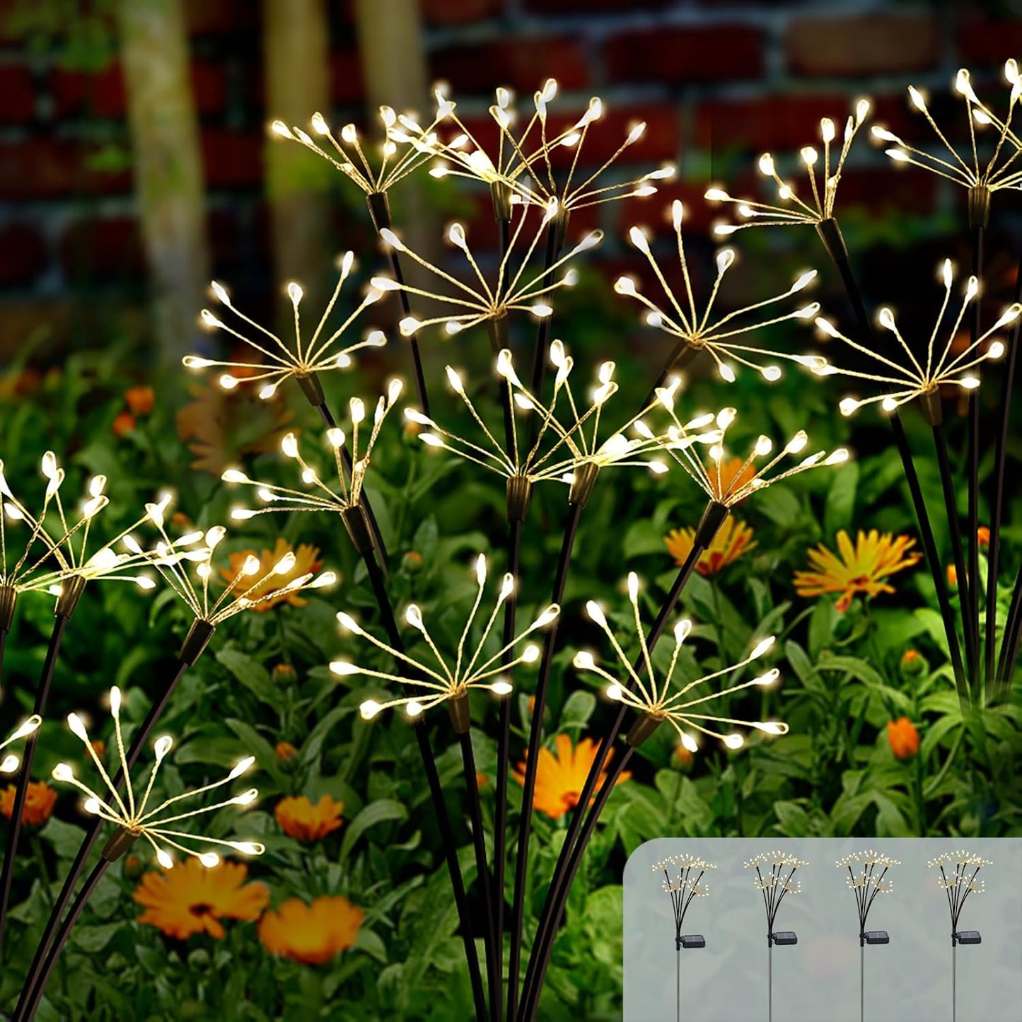 Kwaiffeo Solar Garden Light 4 Pack Outdoor Waterproof Firework Lights with 240 LEDs Twinkling Fairy Solar Lights Outdoor Garden Yard Pathway Decor, Gardening Gifts for Women Mothers Day (Warm White)