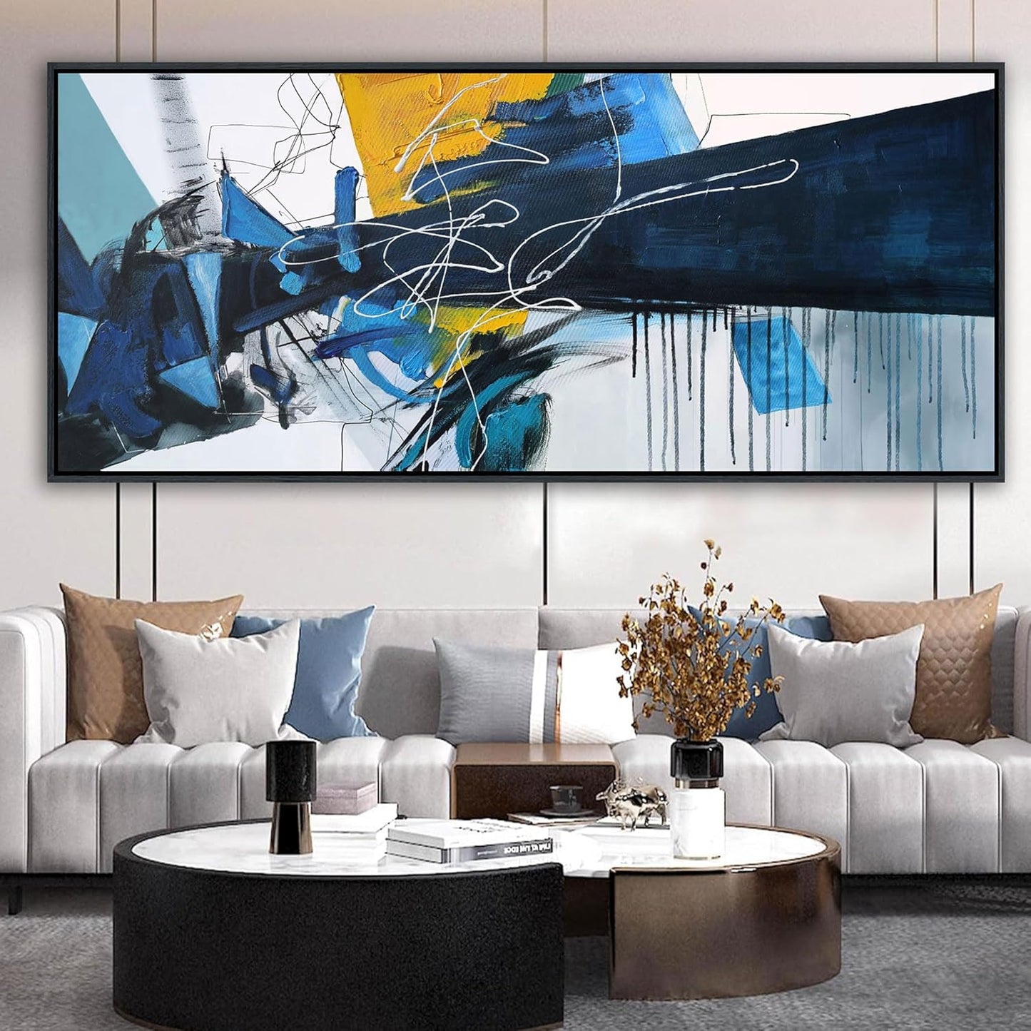 KLAKLA Oversized Artwork 86x39 Inches - Abstract Huge Canvas Picture Wall Decor Living Room Extra Large Wall Art for Walls Bedroom Office Decoration Modern Frame Wall Art