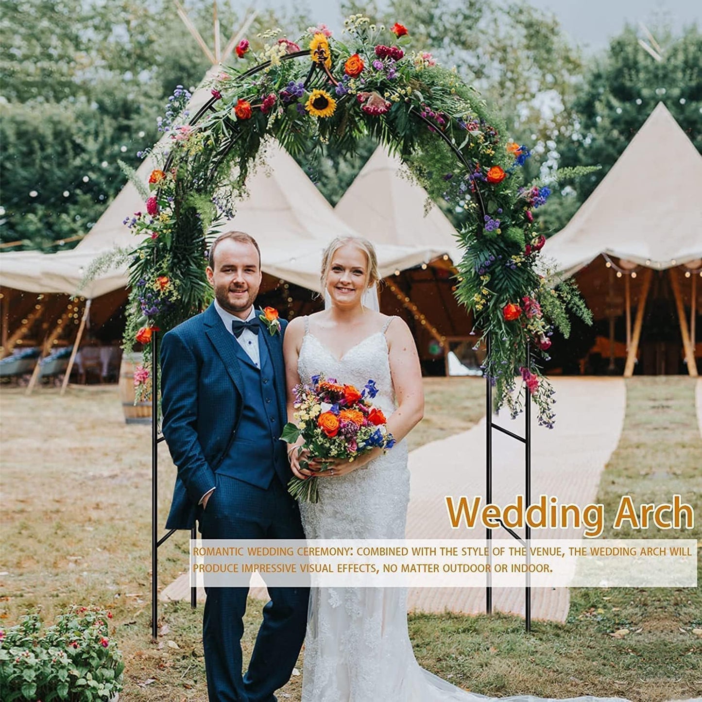 Garden Arch Trellis for Climbing Plants Outdoor Wedding Arches for Ceremony Black Metal Garden Arbor Indoor Garden Arches for Party Decoration 7.9ft Wide X 6.4ft High (Black Garden Arch)