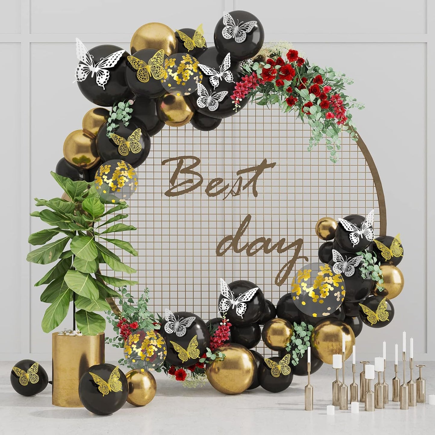 SAOROPEB 3D Butterfly Wall Decor 48 Pcs 4 Styles 3 Sizes, Butterfly Birthday Decorations Party Decorations Cake Decorations Wedding Decor, Removable Stickers (Gold, Silver)