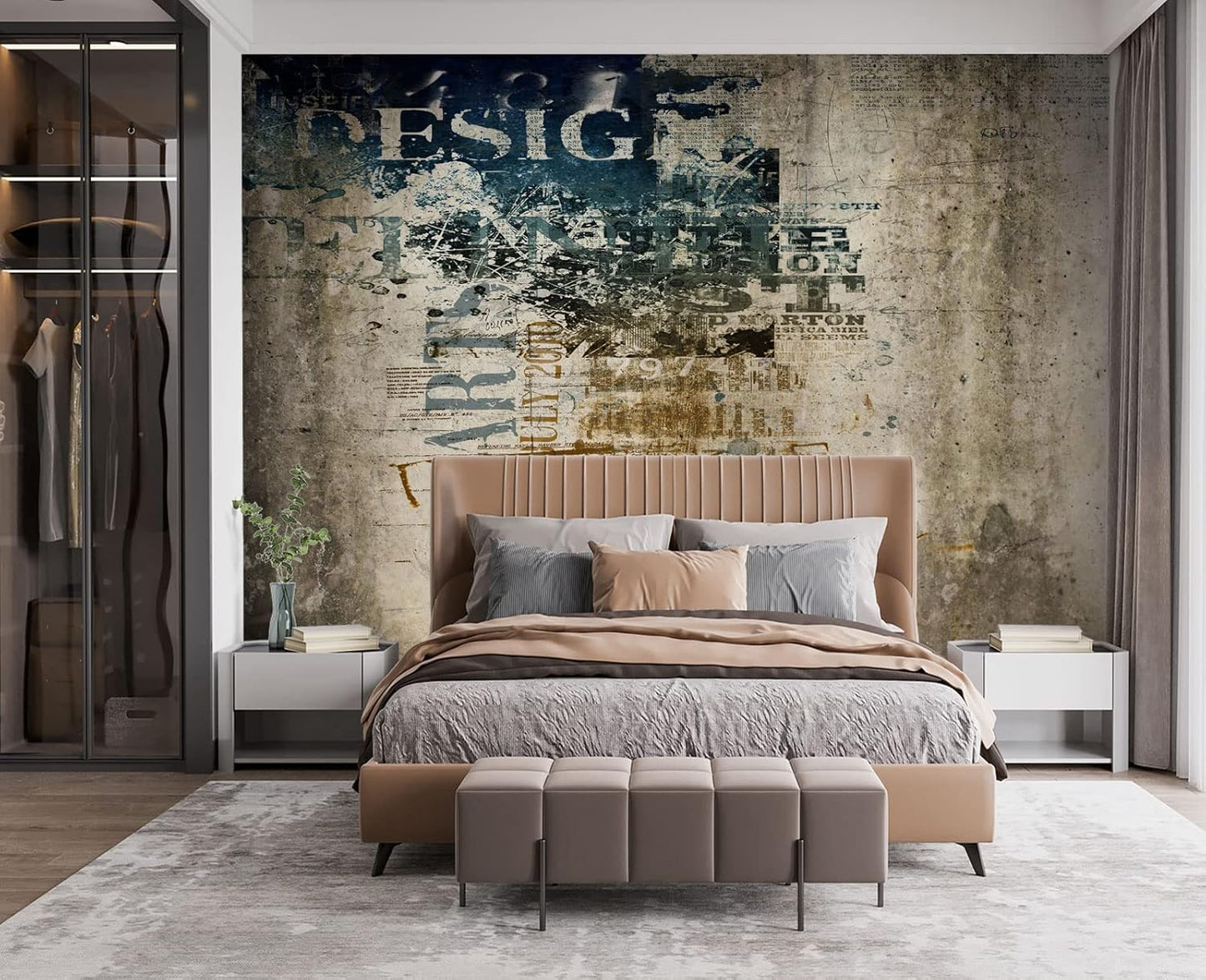 Retro Graffiti Wall Mural Wallpaper for Bedroom 137" x 100"