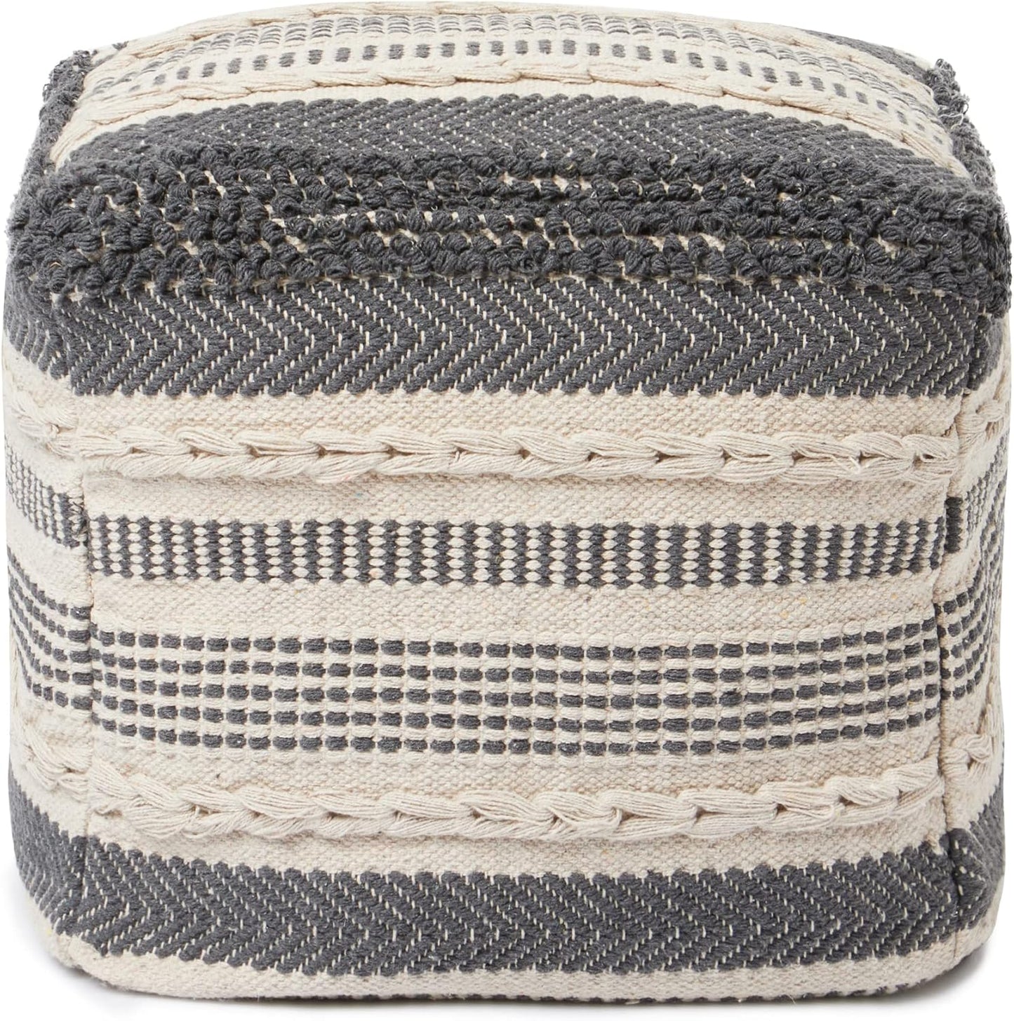 REDEARTH · Tufted Pouf Ottoman with Filler Textured Storage Cube Bean Bag Pouffe Footrest for Living Room, Bedroom, Nursery, Kidsroom; 100% Cotton (17.5"X17.5"X17.5", Precis Descant Gray)