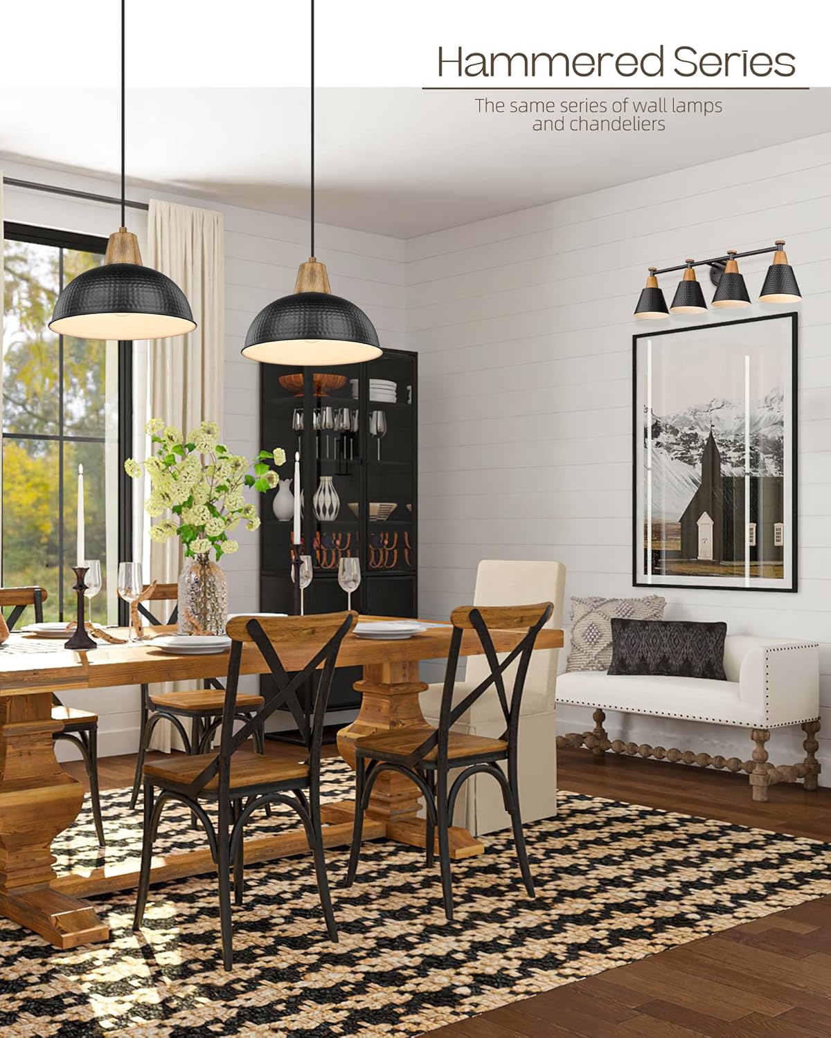 FEMILA Bathroom Vanity Light, 4-Lights Bathroom Light Fixtures Over Mirror, Modern Wall Mounted Lamp, Hammered Metal Shade, 4FG59B-4W BK