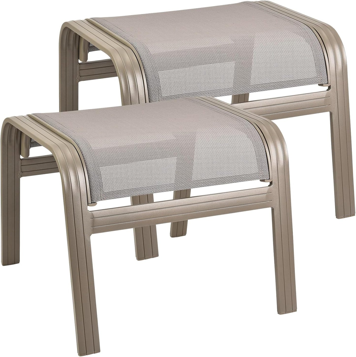 Patio Dining Chairs Footstools Outdoor Aluminum Ottoman Assembled Footrest Side Table 2 Set Champagne