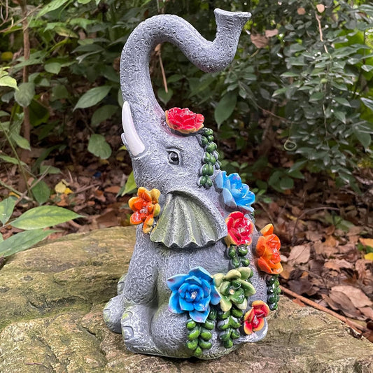 Solar Garden Statue Elephants Figurine with Solar Lights Outdoor Yard Decorations for Patio Porch Home Elephant Gifts for Women Mother's Day Housewarming Birtheday Gifts