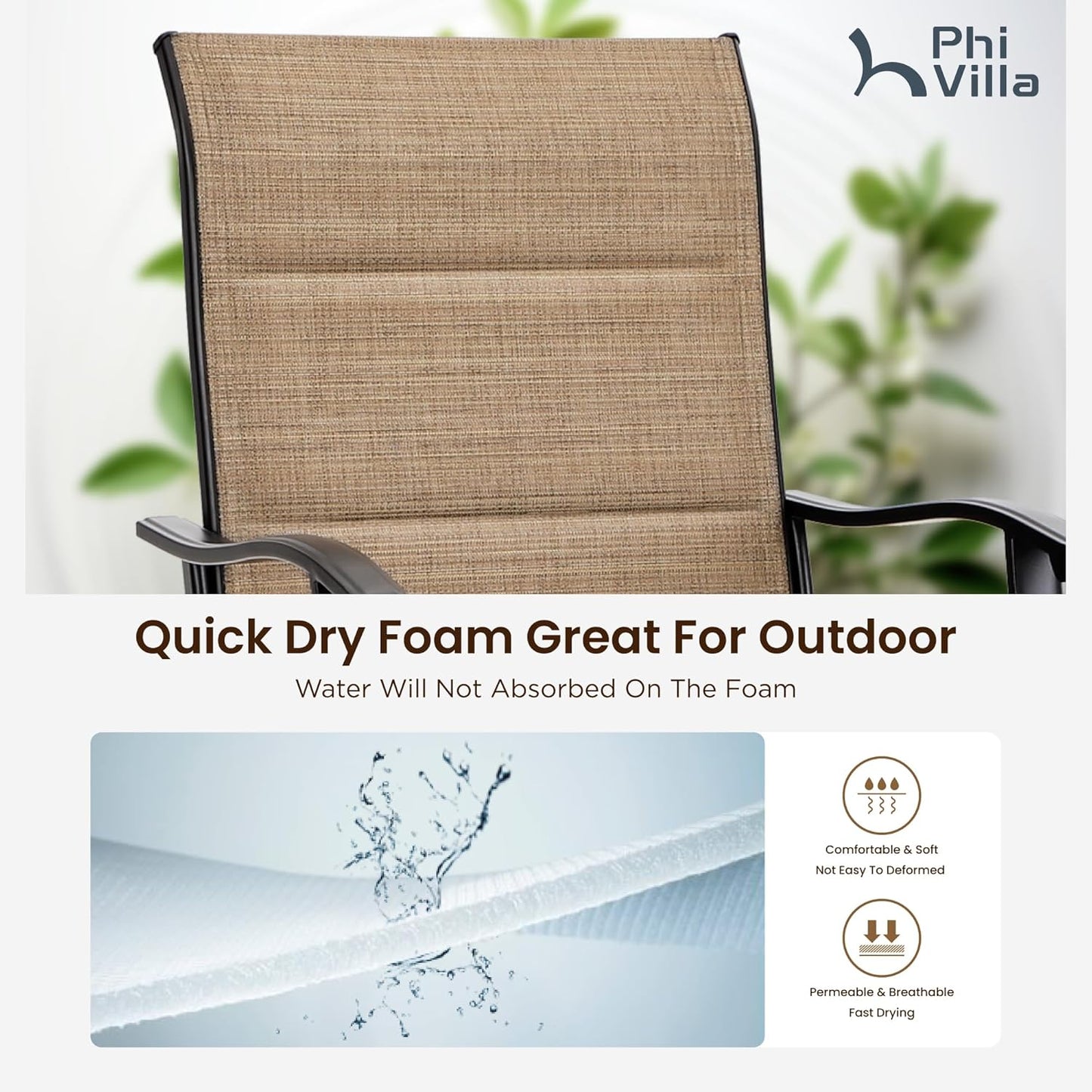 PHI VILLA Outdoor Bar Set with 4 Swivel Bar Height Patio Chairs, Wooden-Like Patio Bar Table and Chairs Furniture Set with Brown Padded Textilene Fabric for Outside, Garden and Deck