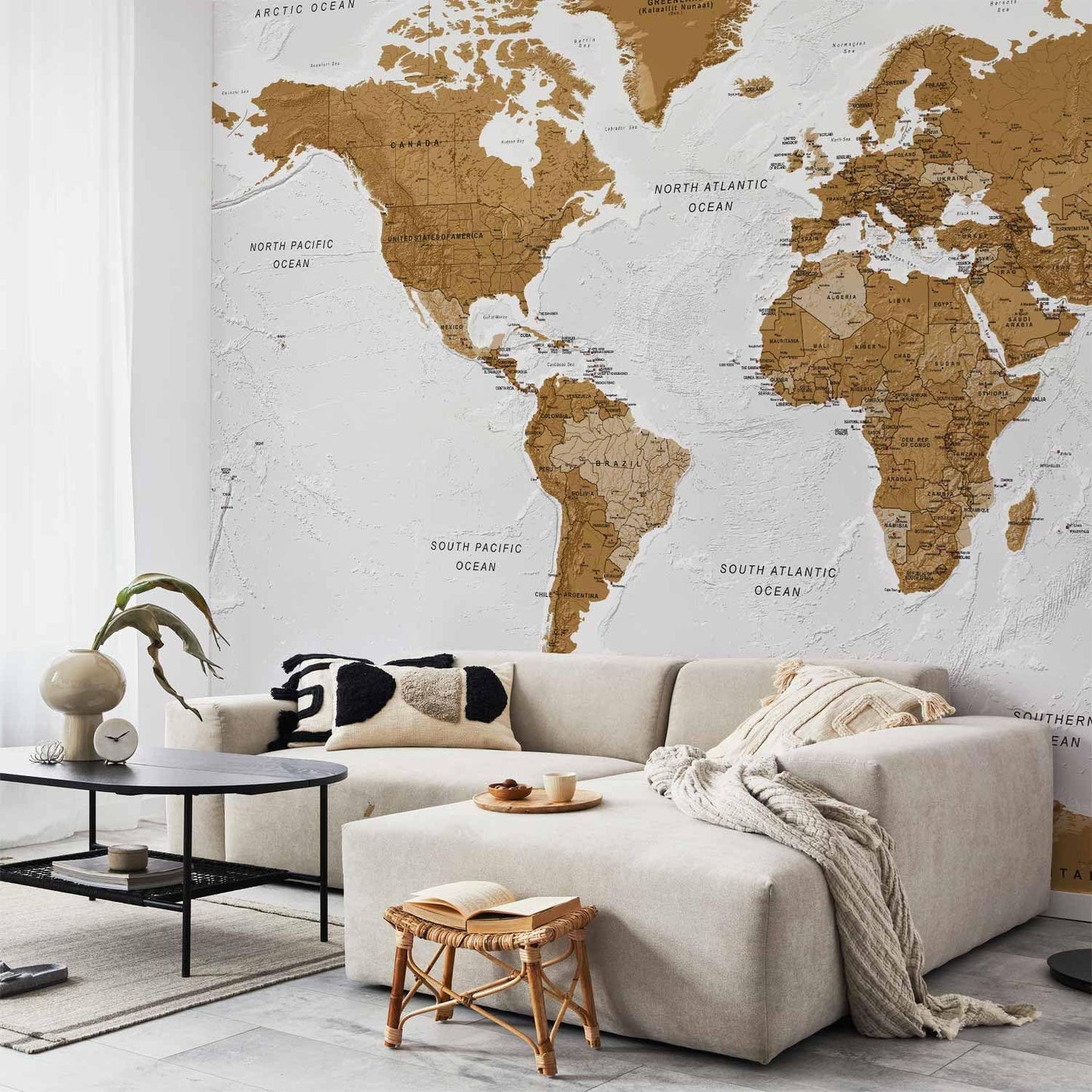 artgeist Premium Wall Mural World Map 98x69 in - XXL Non-Woven Wallpaper Fleece Wall Decor Photo Print Picture Image Design Home Map of The World k-A-0093-a-a