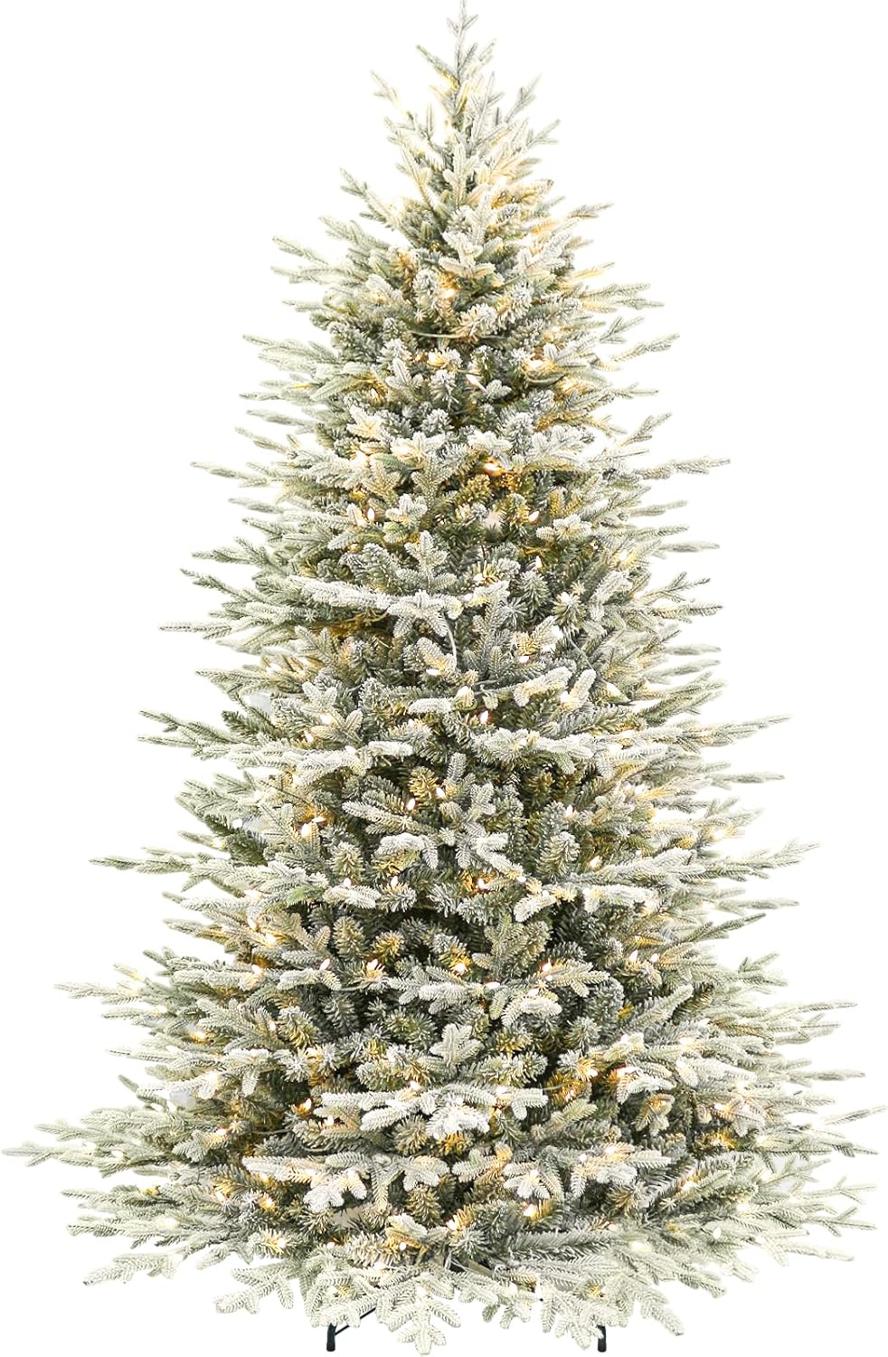 Hykolity 7.5 ft Prelit Snow Flocked Christmas Tree, 2933 PE&PVC Realistic Branch Tips, Artificial Twinkling Christmas Tree with 450 Warm White LED Lights, Metal Stand and Hinged Branches