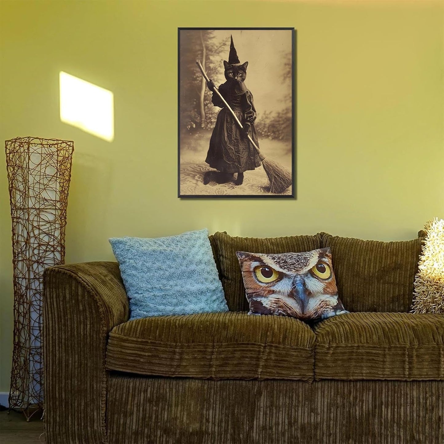 Halloween Decor Posters Black Cat Witch Canvas Wall Art Vintage Spooky Print Of Gothic Room Family Dark Academia Decorations Creepy Picture Poster Aesthetic 16X24inch Aluminum Framed