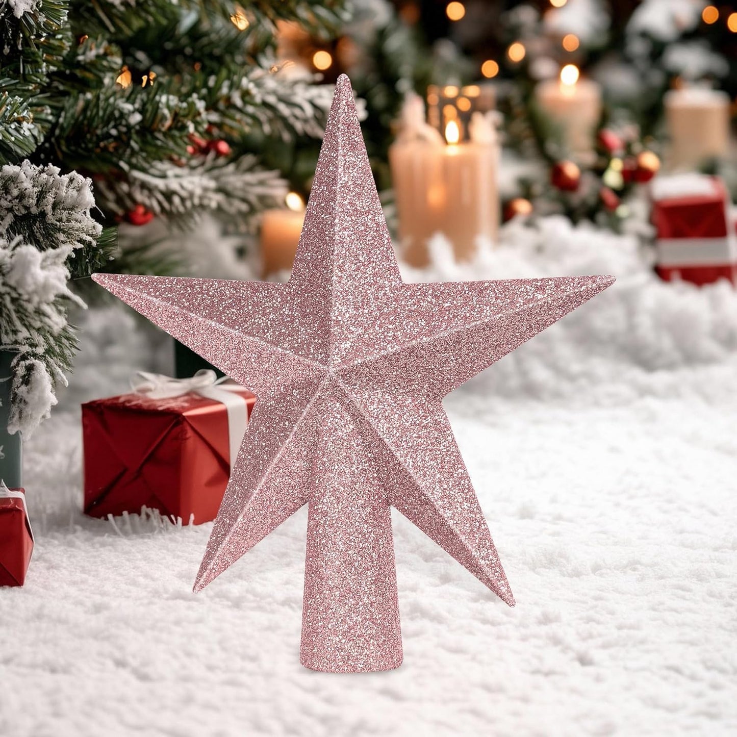 Tree Topper Star, 6" Rose Gold Christmas Star Tree Topper Accessories, Xmas Glitter 3D Bethlehem Tree Topper Ornament, Waterproof Holiday Christmas Tree Topper Star Decor for Home Indoor Outdoor