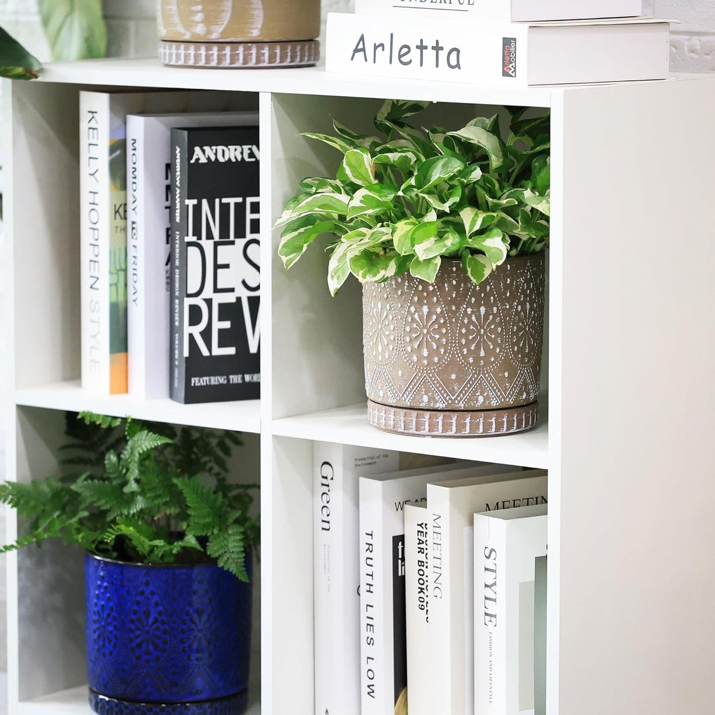 8 Inch + 6 Inch Plant Pot with Drainage Holes and Saucers, Indoor Ceramic Planter for Plants Succulent Orchid Flower Pots