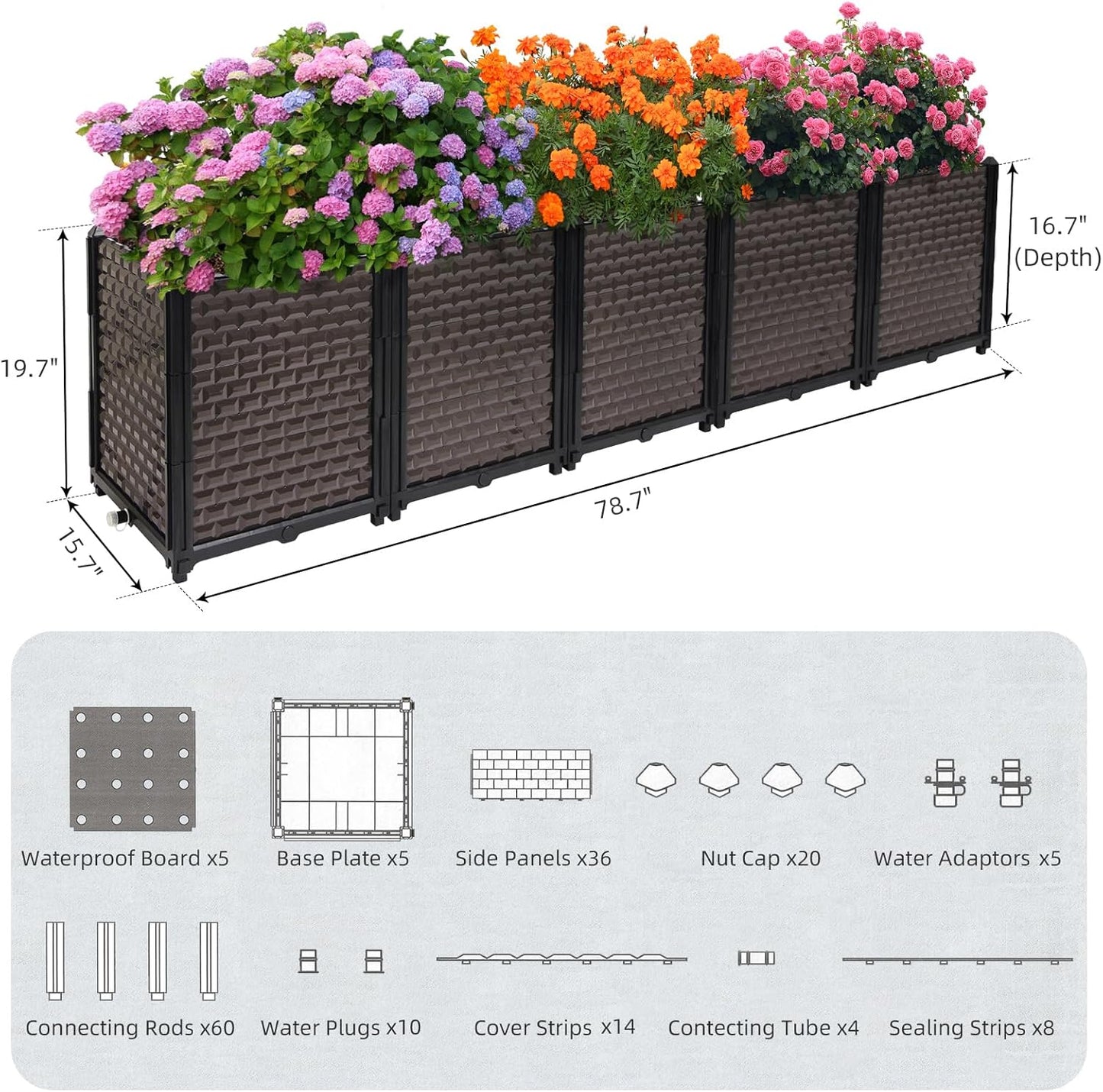 Large Planters for Outdoor Plants - Deepened 20" H, Raised Beds for Gardening Self Watering, Elevated Planter Box with Legs, Rectangular Garden Planters for Outdoor Plants Flowers, 78.7"L x 15.7"W