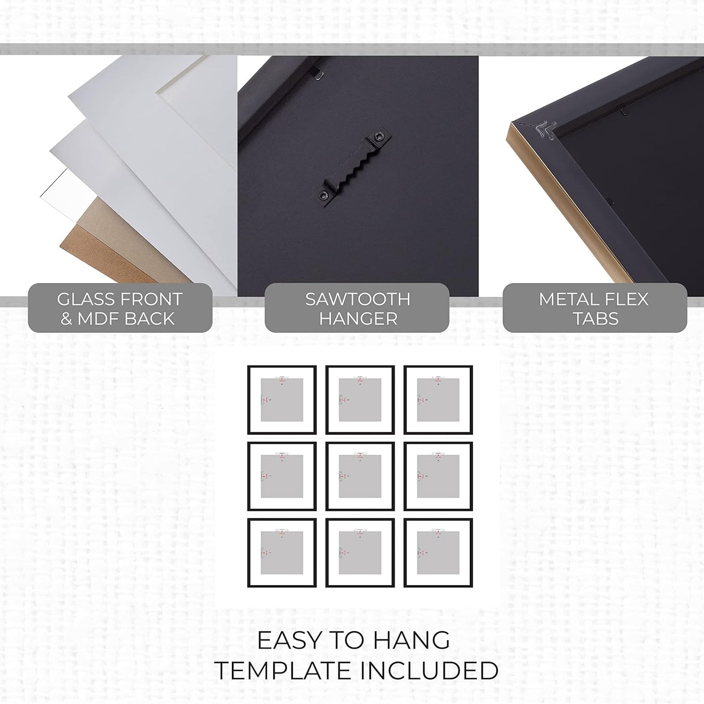 Sheffield Home 9 Piece Gallery Wall Frame Set, 12x12 in. Matted to 8x8 in. (Gold)