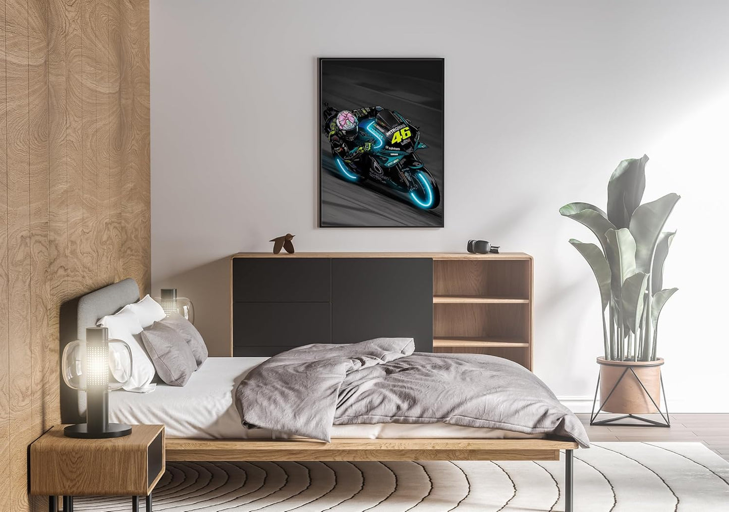 Sorventina Neon-Style Motorcycle Wall Art Prints - Last Dance YZR-M1, 16x24 Wrapped Frame