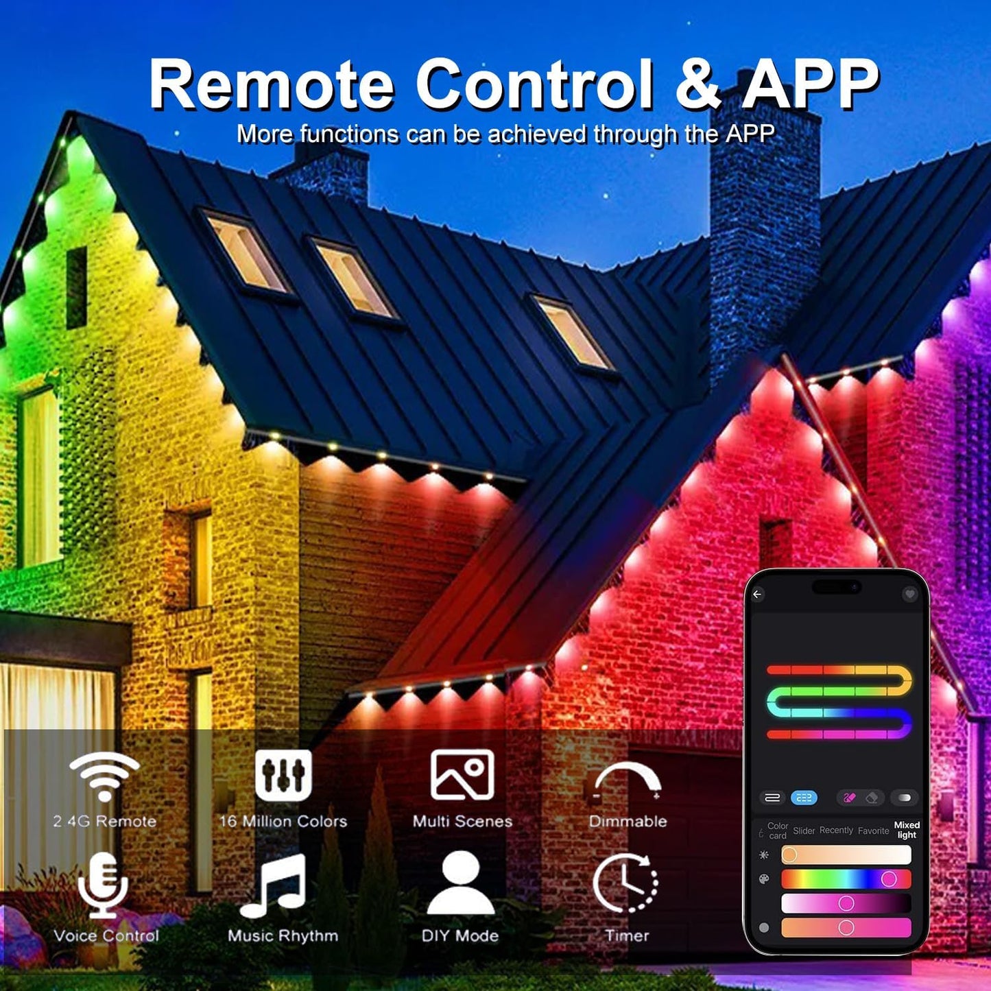 Permanent Outdoor Lights,Intelligent RGB+IC Outdoor Lights with a Wide Range of Scene Modes, IP67 Waterproof for Christmas Decorations,with App/Remote Control (100FT)