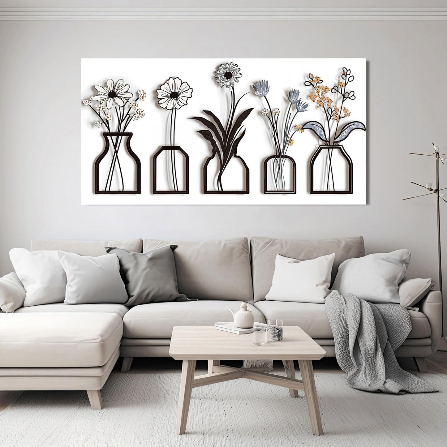 Canvas Wall Art Decor Modern Black and White Wall Art Decoratiions Abstract White Flower Wall Art Prints Minimalist Art Work for Wall Decor Pictures for Living Room Home Office Decor 24" X 48"