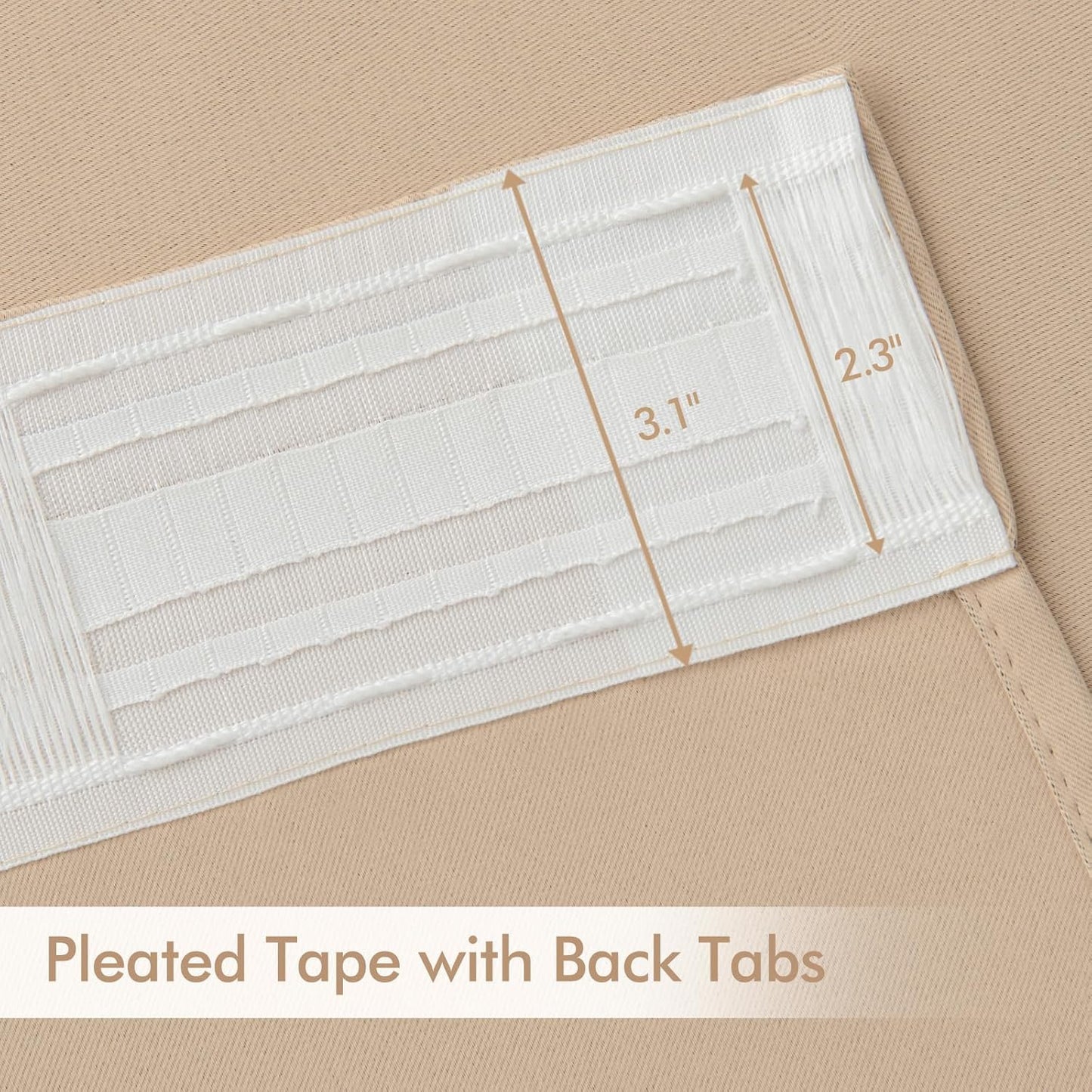 MIULEE Beige Back Tab Blackout Curtains 54 Inches Long 2 Panels Set for Living Room Bedroom Privacy, Rod Pocket/Pinch Pleat Thermal Insulated Room Darkening Pleated Light Blocking Drapes
