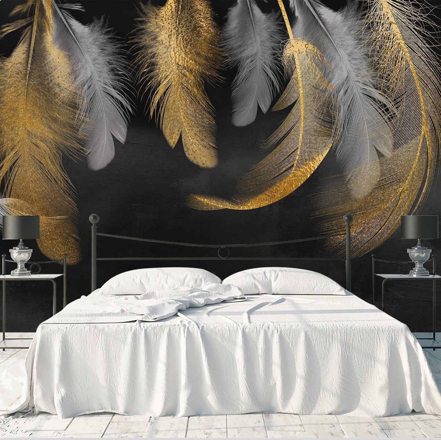 WFBHUA-Modern Gold Feather Wallpaper Large Art Dark Background Wall Mural for Living Room Bedroom (Not Peel and Stick)