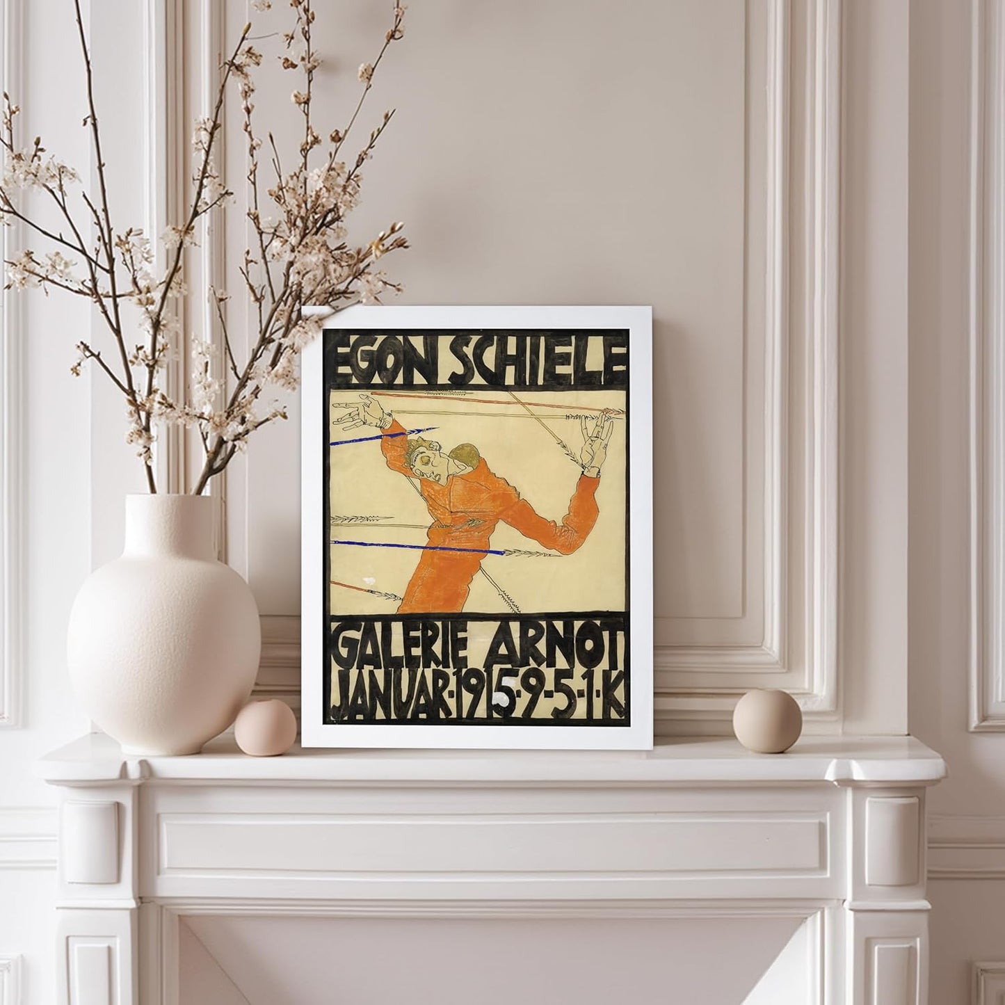 Poster Master Vintage Painting Poster - Retro Expressionism Print - Self Portrait as the Martyred St Sebastian - Gift for Artist, Friend - Wall Decor for Home, Office, 8x10 White Framed