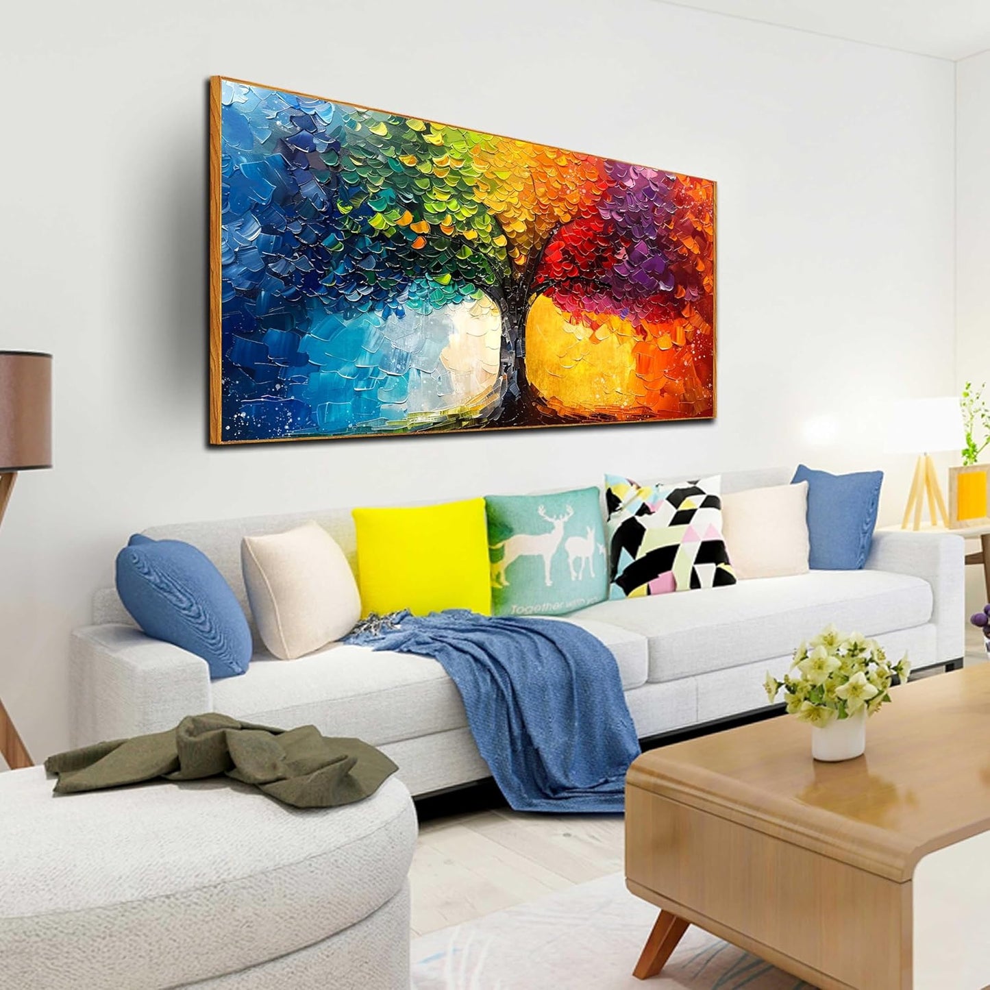 ZHAOSHOP Tree Canvas Wall Art for Bedroom - Colorful Paintings for Wall with Wooden Frames Ready to Hang Size 29" x 59"