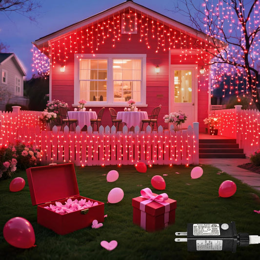 Red Christmas Lights Outdoor, 33ft 400 LED Icicle Lights for Outside Clear Wire Connectable Twinkle Light with 8 Modes Timer Plug in Waterproof for Window Party Wedding Holiday Decorations