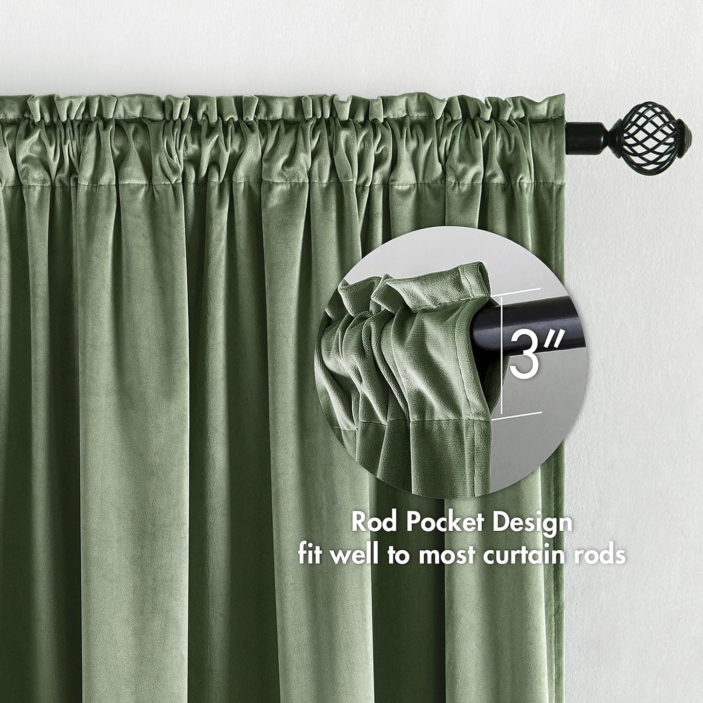 MIULEE Velvet Curtains Sage Green Thermal Insulated Blackout Curtain Drapes for Bedroom Living Room Darkening 108 Inches Long Curtains Panels Rod Pocket Set of 2