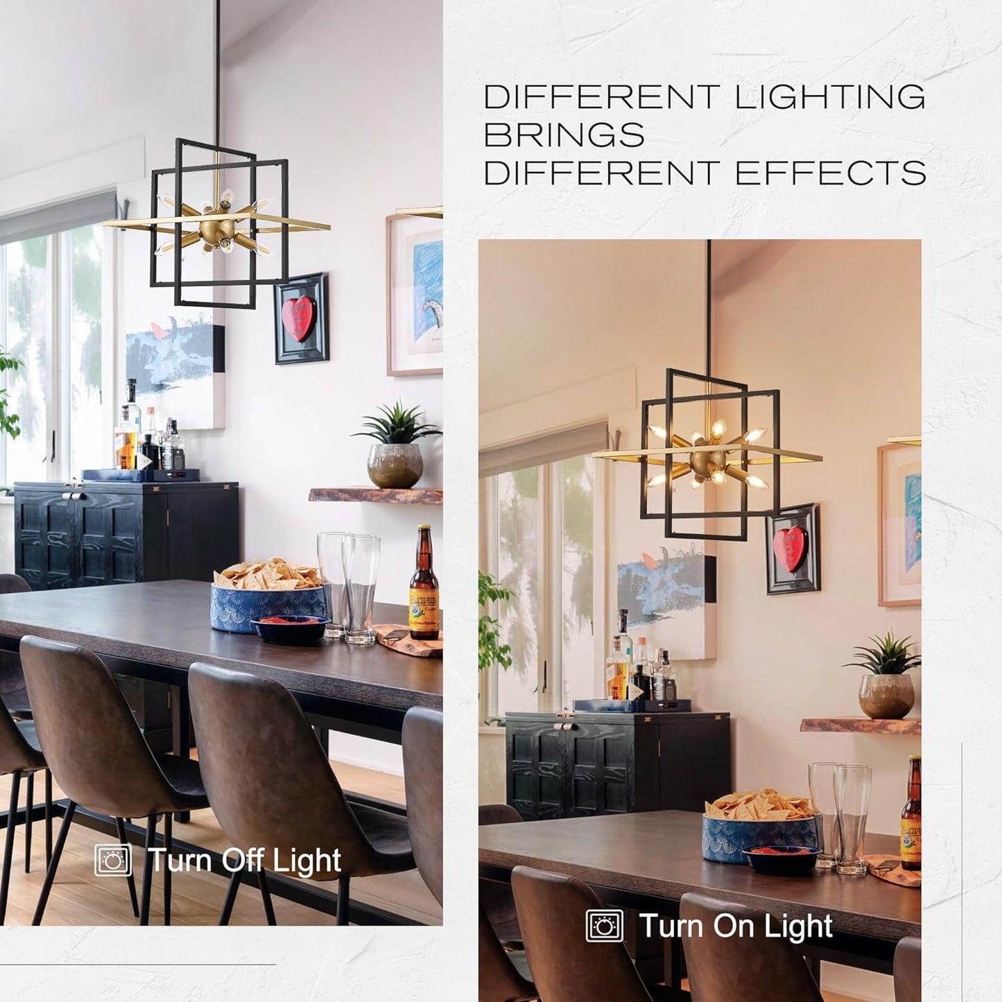 18.9'' Black Gold 8-Light Sputnik Chandelier Modern Industrial Adjustable Hanging Geometric Pendant Light Fixture for Entryway Foyer Stairway Hallway Bedroom Living Room Kitchen Island