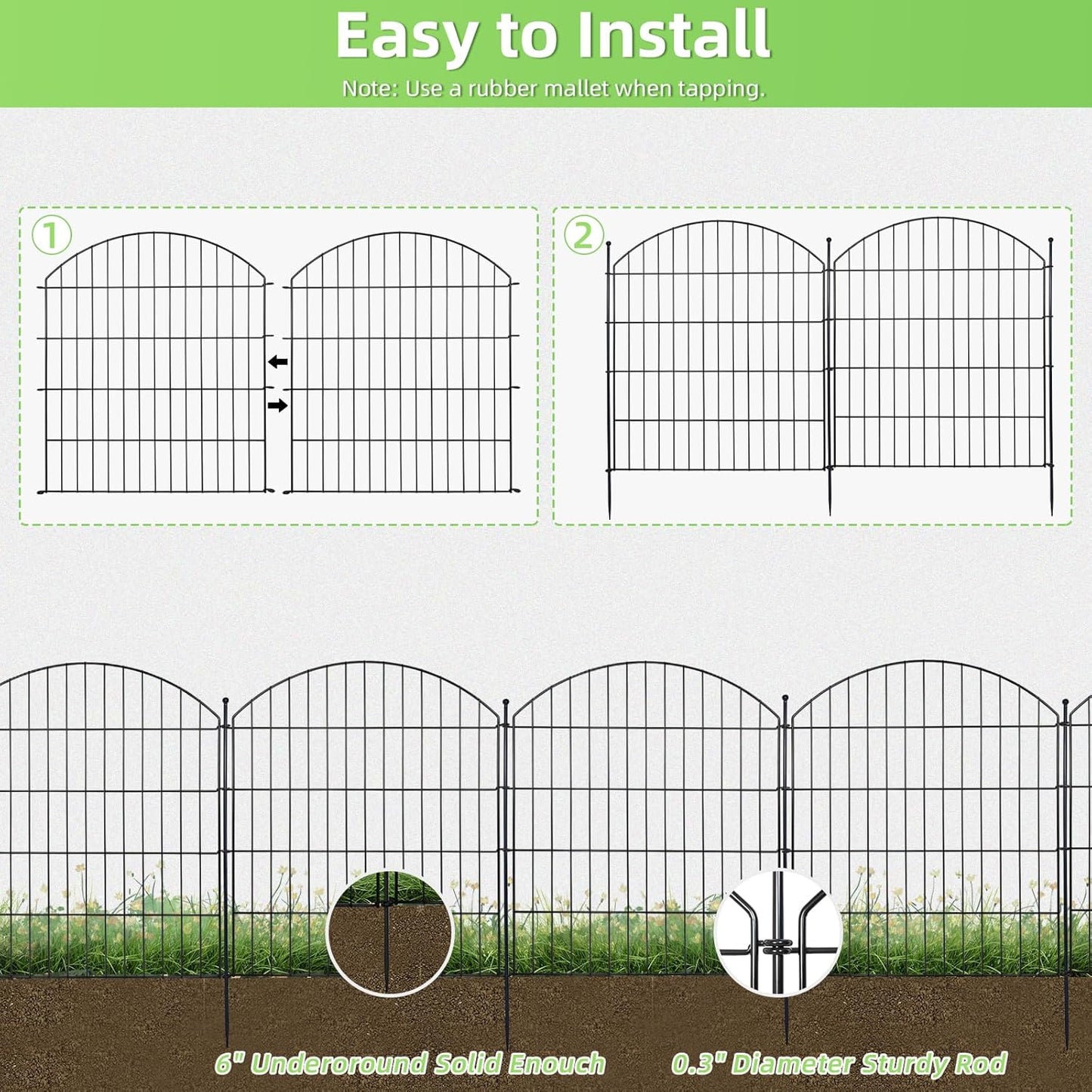 Decorative Garden Fence 32in (H) x24ft (L), 10 Pack No Dig Fence Animal Barrier for Dog with Lock, Arched Flower Bed Edging, Wire Border Panel Fencing for Yard Patio Outdoor Decor