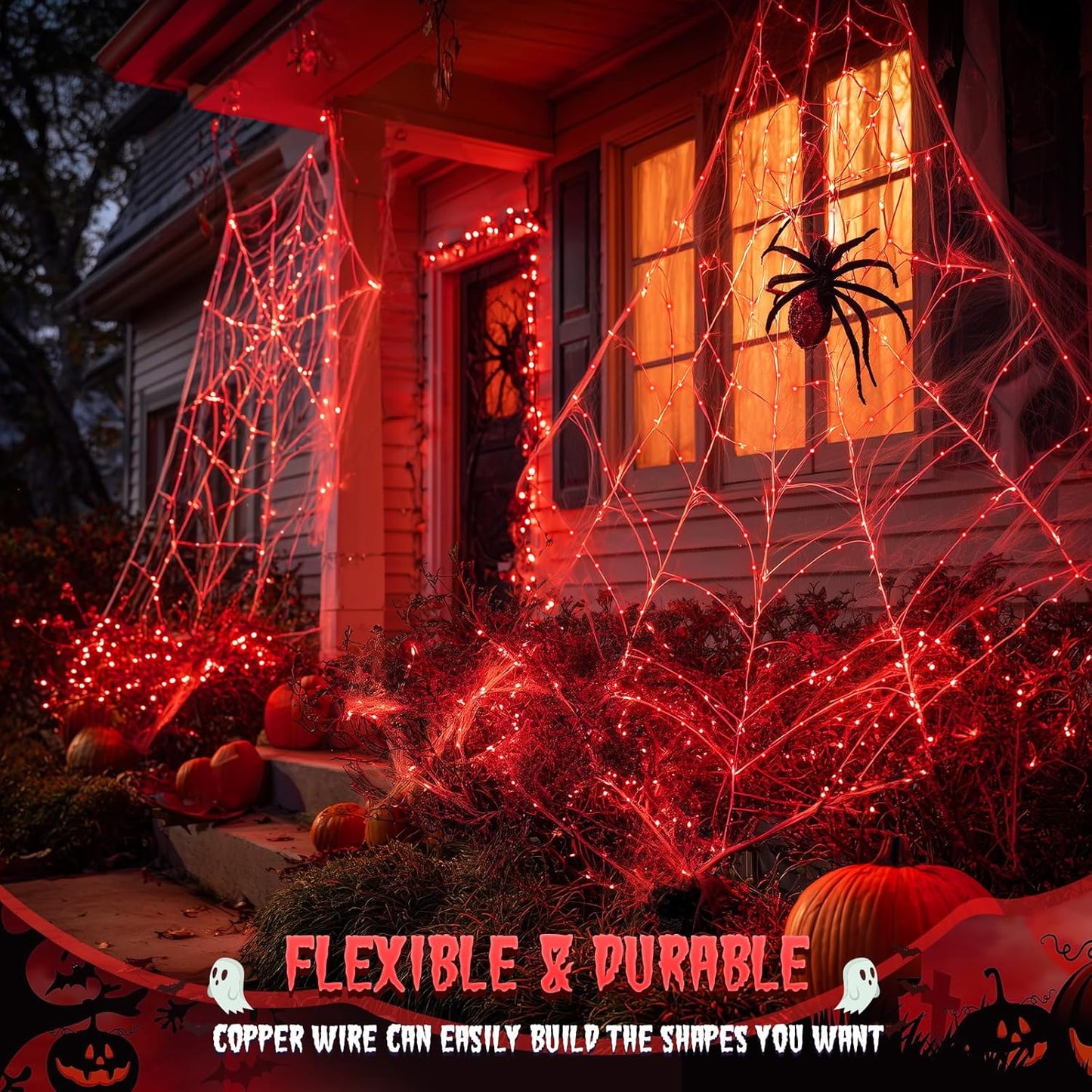 JMEXSUSS 2 Pack Red Solar Lights Outdoor Waterproof, Each 33FT 100 LED Red Halloween Lights, Solar Fairy String Light for Outside Tree Party Patio Christmas Halloween Decorations