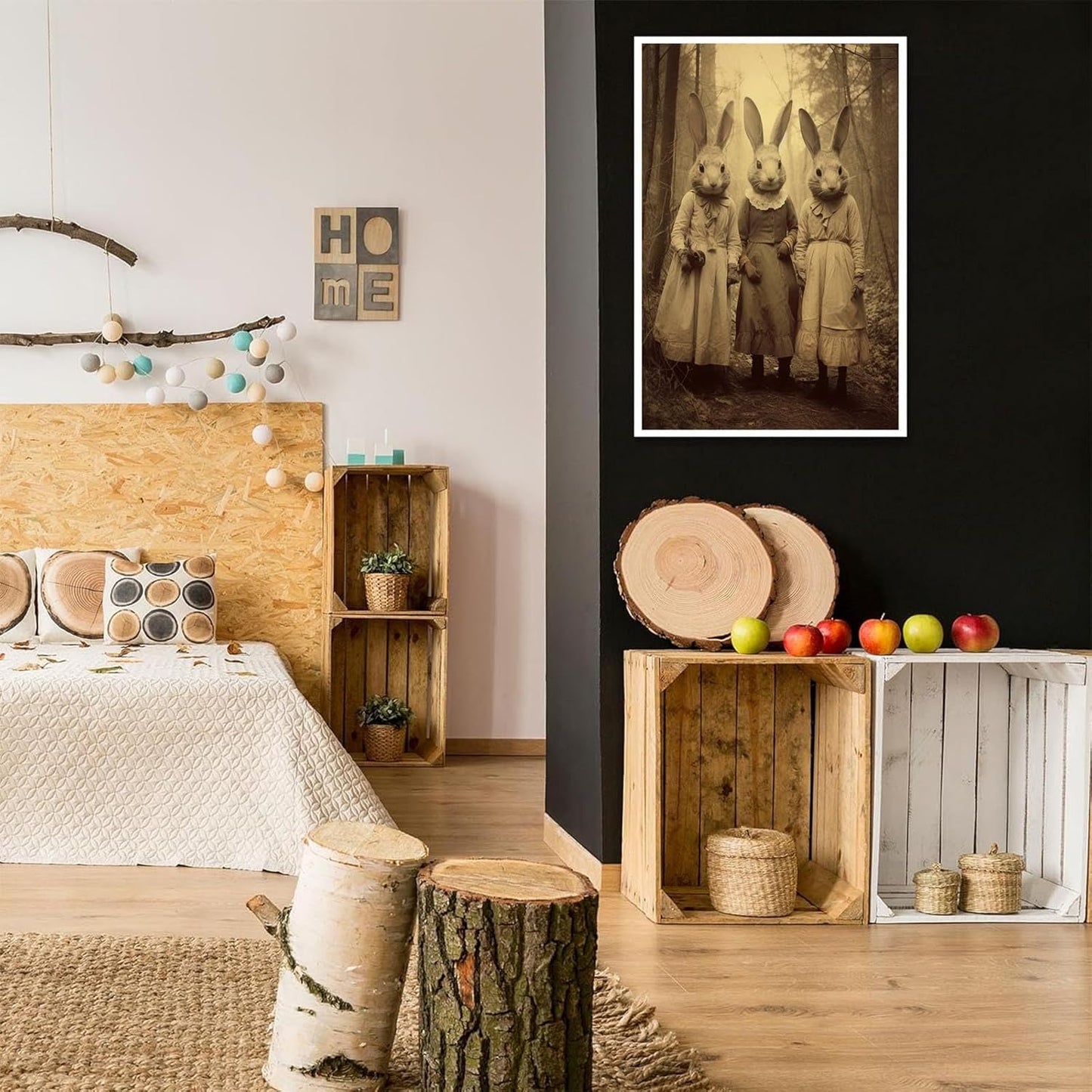 Vintage Horror Spooky Three Rabbits In Occult Forest Spooky Canvas Wall Art Poster Gothic Dark Academia Decorations Room Creepy Print Retro Halloween Wall Decor 24X36inch Unframed