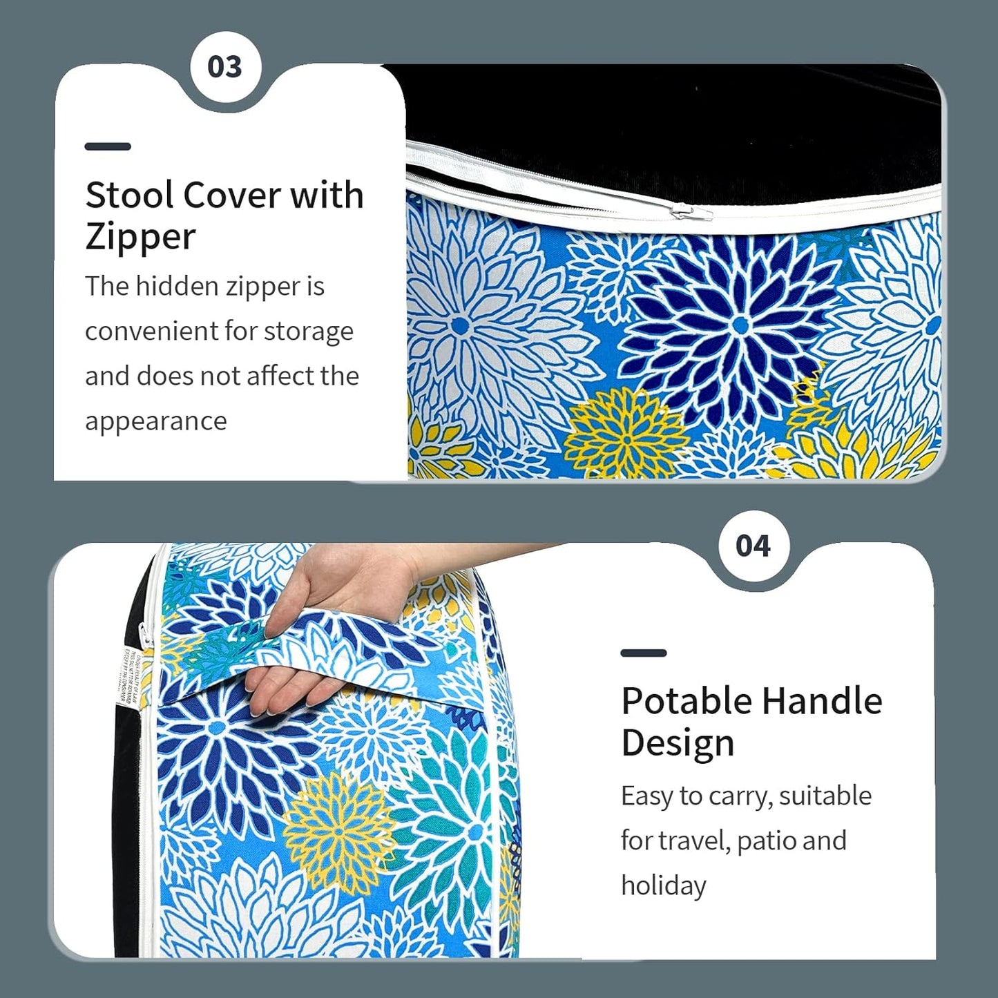 Inflatable Ottoman Stool D21 xH9 for Outdoor/Indoor Use, Water Repellent Patio Foot Rest Stool with Portable Handle,Round Pouf Ottoman Suitable for Garden,Deck and Camping - Dahlia Blue