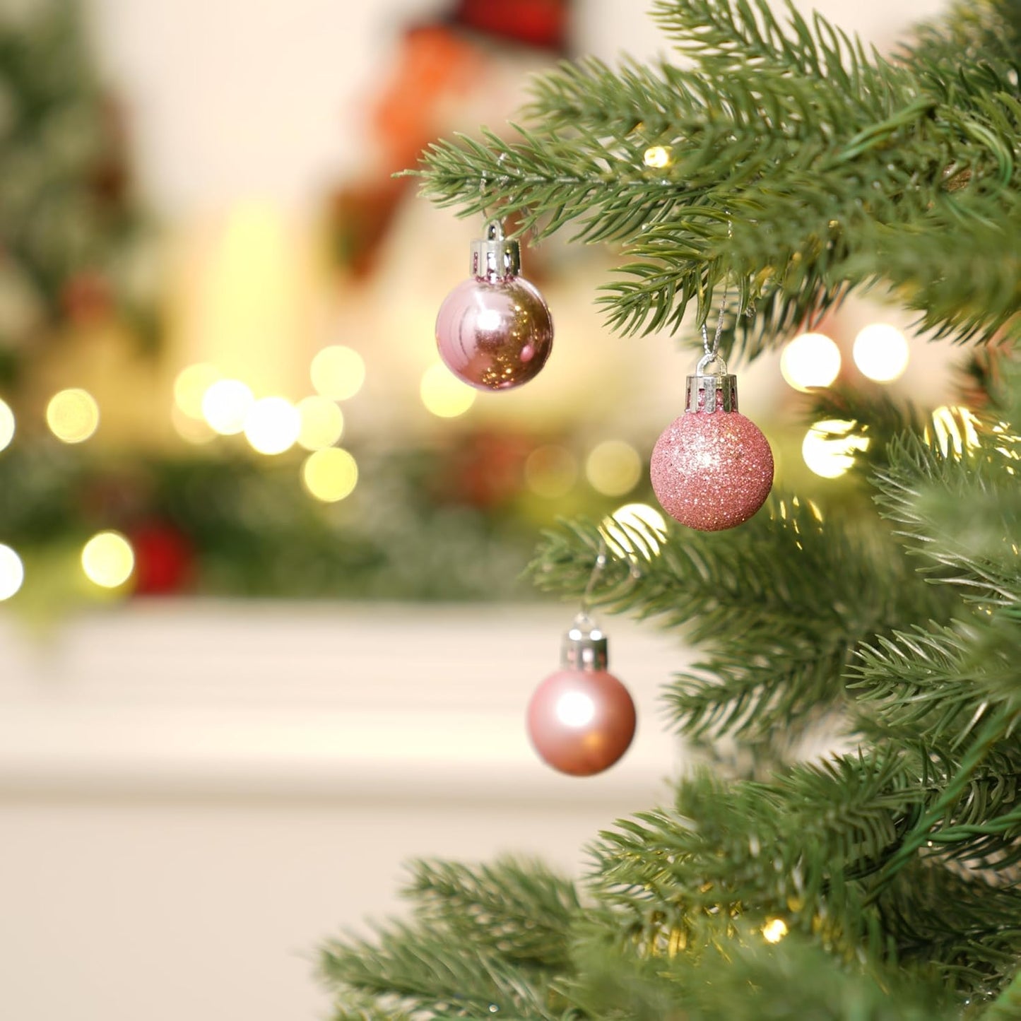 XmasExp 24ct Mini Christmas Ball Ornaments Shatterproof Christmas Ornaments Set Decorations for Xmas Tree Balls 30mm/1.18" (Pink)