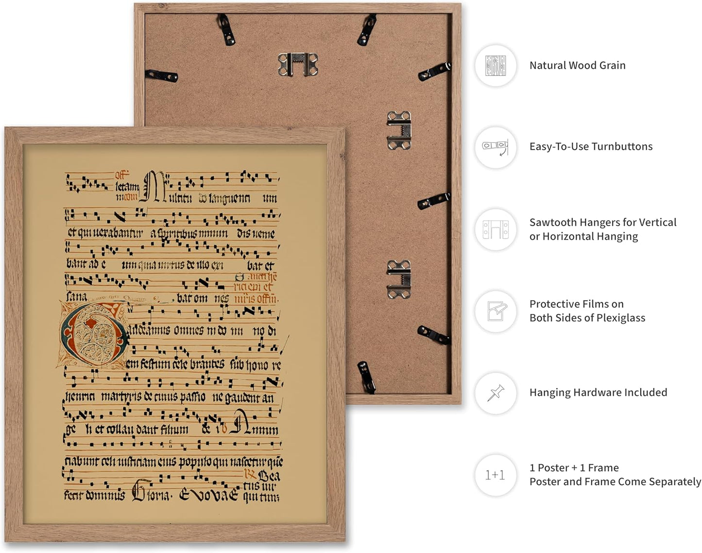 Poster Master Vintage Hymnal Poster - Retro Music Print - Gift for Artist, Friend - Graduale Aboense, Gregorian Chant Manuscript, Score - Wall Decor for Living Room, Bedroom, 16x20 Beige Framed