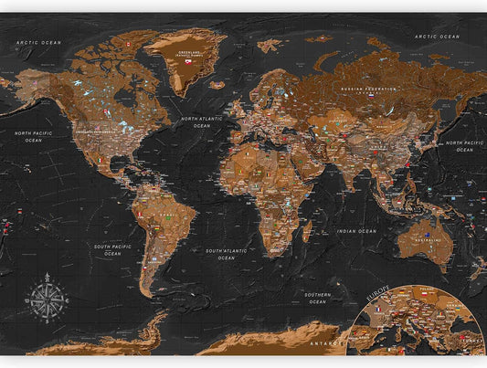 artgeist Premium Wall Mural World Map 118x83 in - XXL Non-Woven Wallpaper Fleece Wall Decor Photo Print Picture Image Design Home Map of The World k-A-0206-a-a