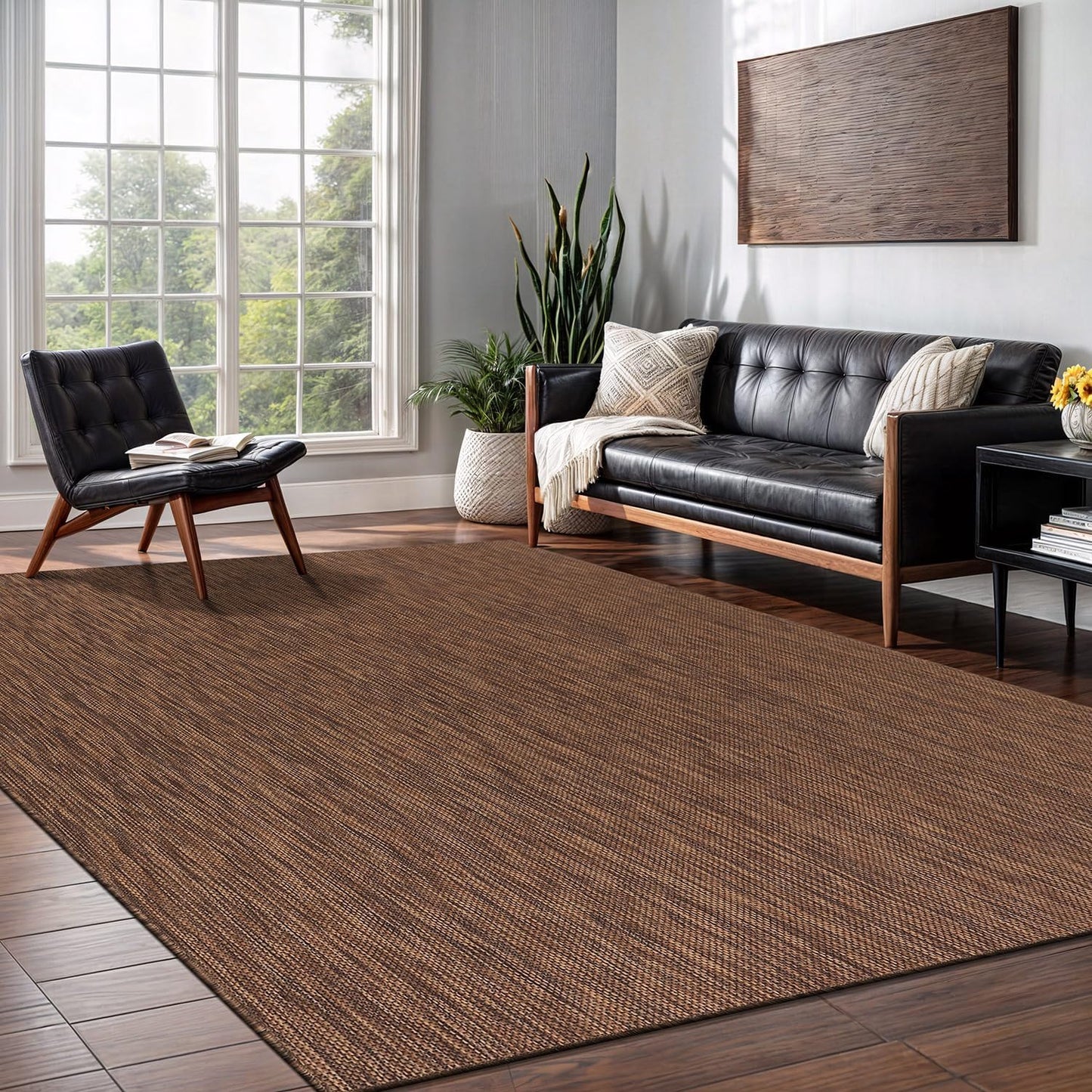 Washable Indoor Outdoor Rug Weather Resistant Carpet Modern Solid for Porch Deck Balcony Backyard Patio Rug 5x7 Gold Brown