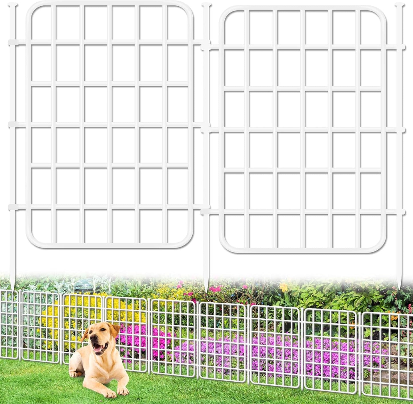 30ft x 17in Garden Fence Animal Barrier, 28 Panels No Dig Fence Border, Rustproof Metal Decorative Garden Fencing with Ground Stake, Flower Bed Edging Border for Dog, Rabbit, Outdoor Patio, White